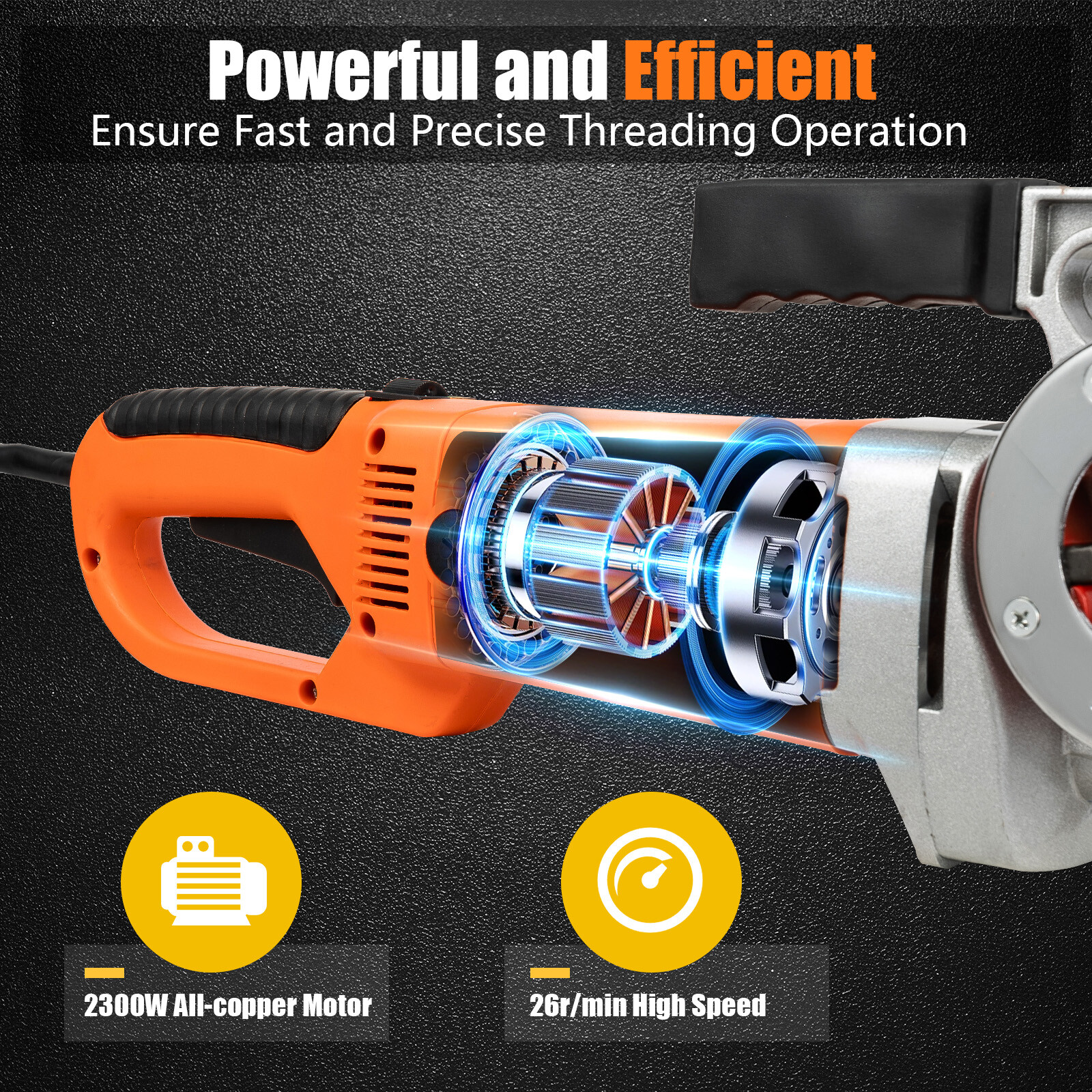2300W Electric Threading Machine with 6 Dies, Portable Pipe Threading Tool Set