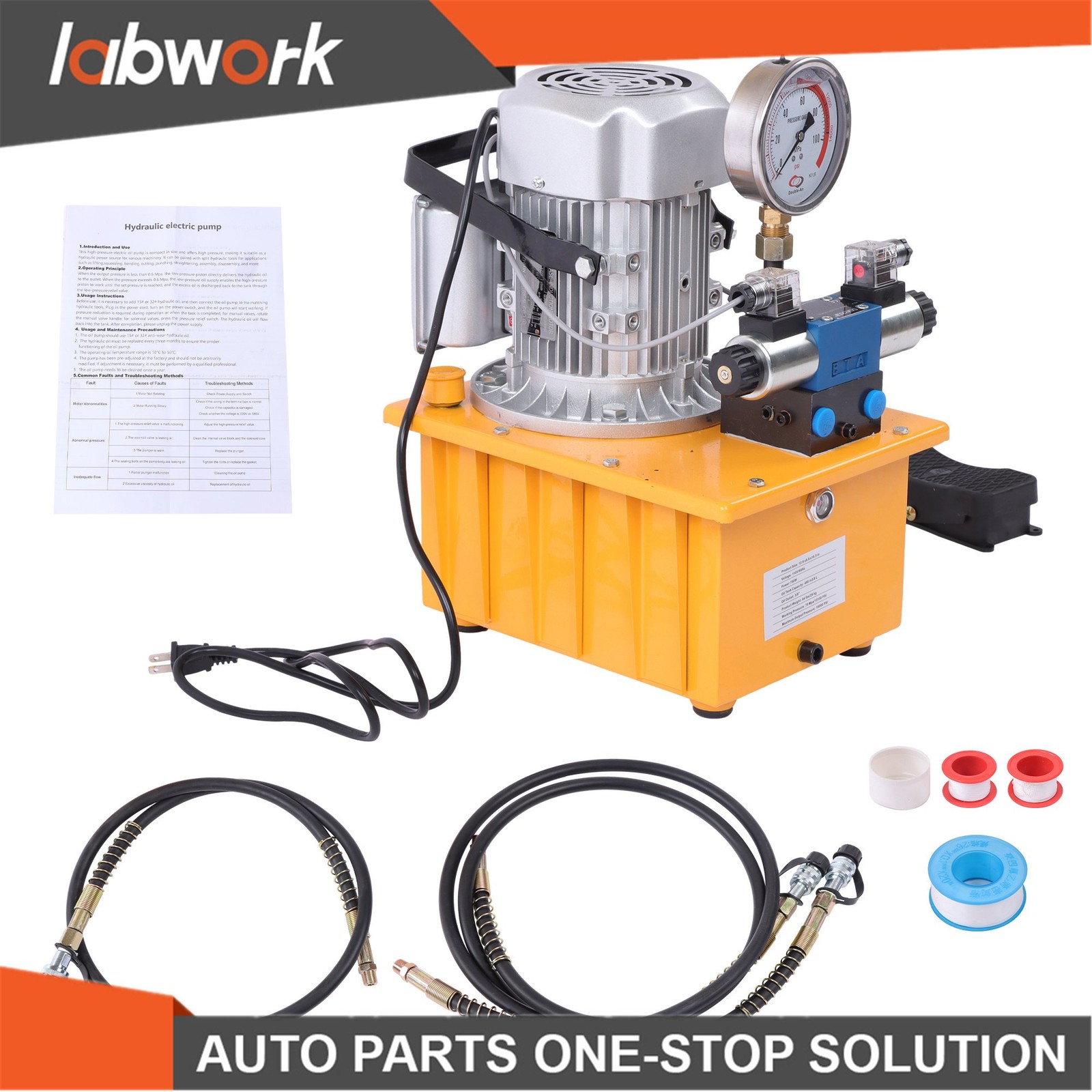 Labwork 10000 PSI Double Acting Hydraulic Pump 8L 0.7L/min 750W 110V