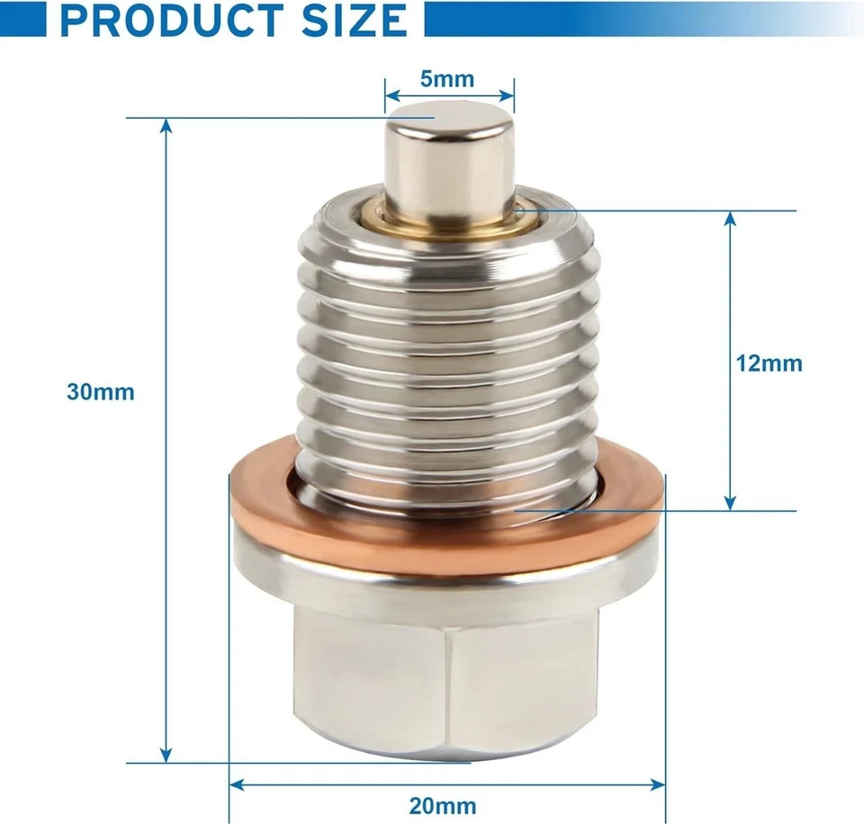 M14 x 1.5 Stainless Steel Magnetic Oil Drain Plug with Neodymium Magnet Fits for