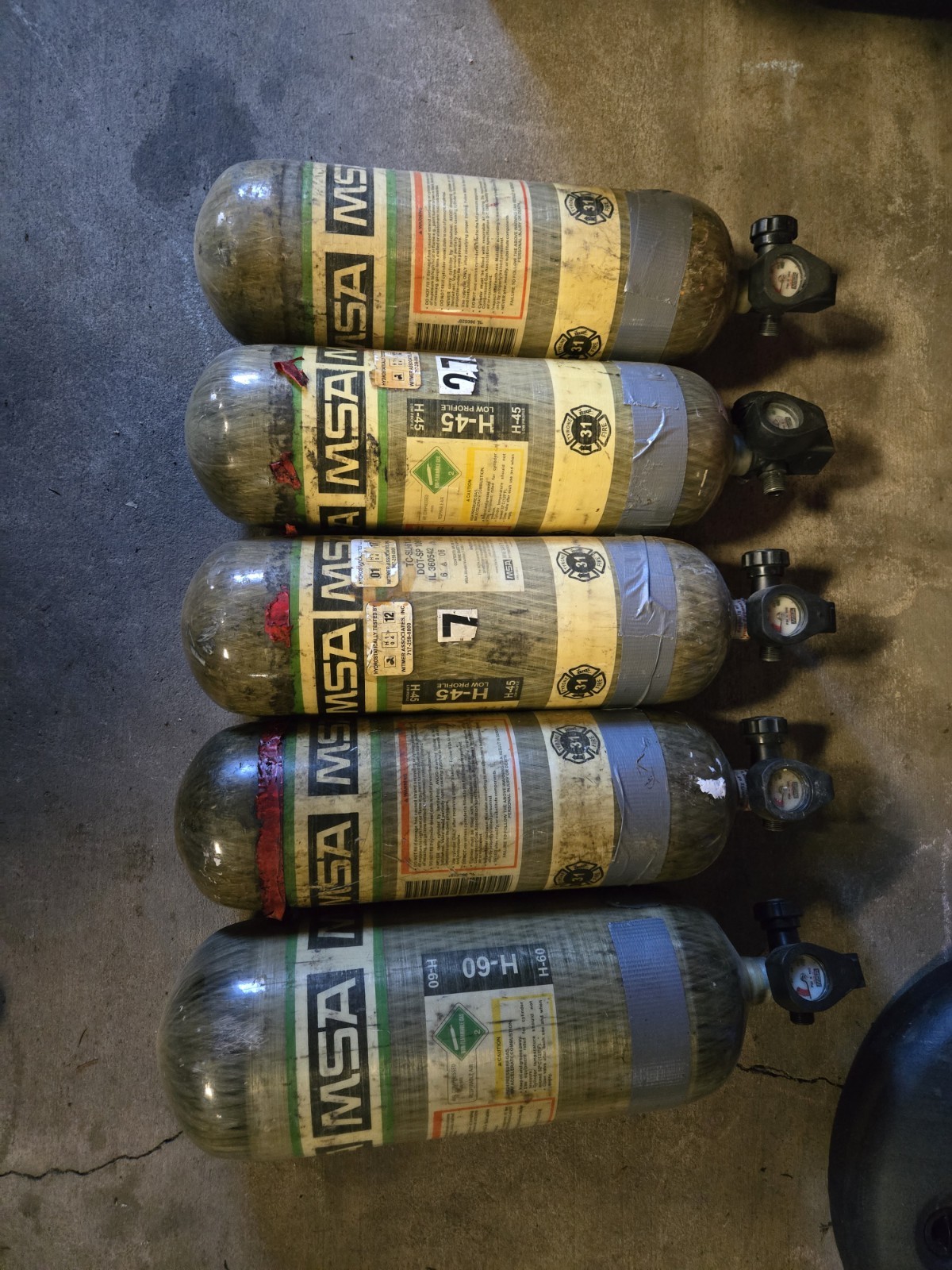 MSA H-45 & H-60 Air Supply Cylinders Lot of 5 |