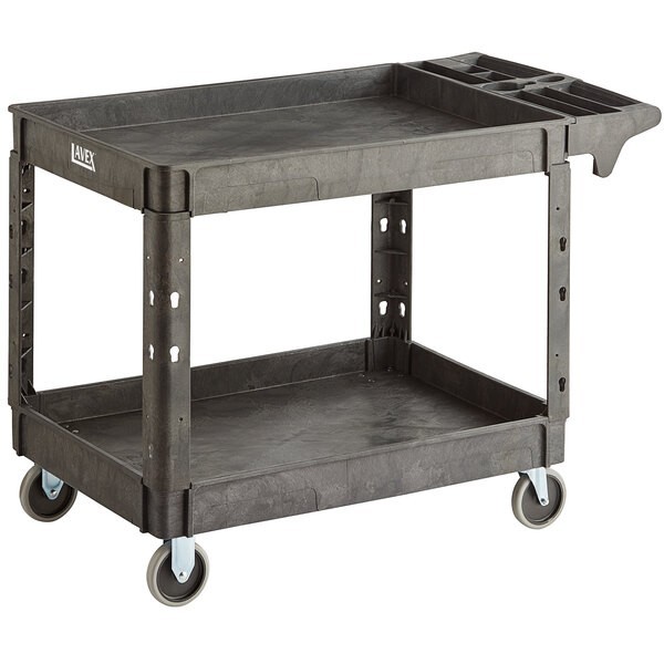 Lavex Large Black 2-Shelf Utility Cart – 46 3/4″ x 25 1/2″ x 33 1/2″