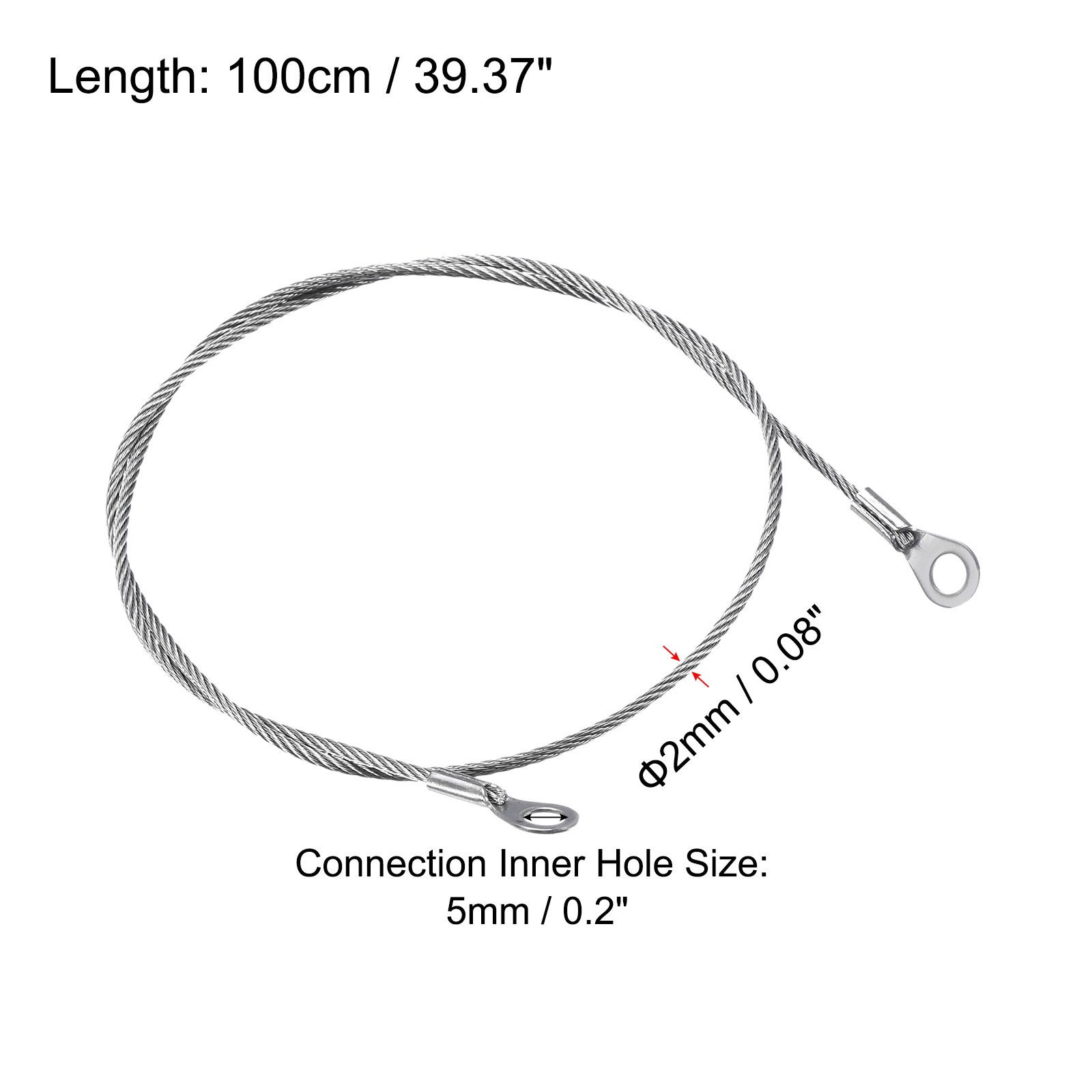 4 x Stainless Steel Lanyard Cable 2mmx100cm Eyelets Ended Security Wire Rope