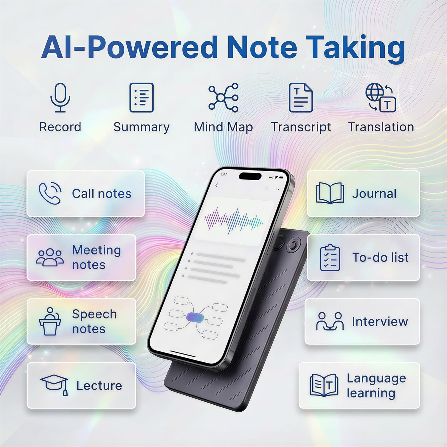 AI Voice Recorder (64GB) –Real-Time Transcription & Summarization | 152 Language