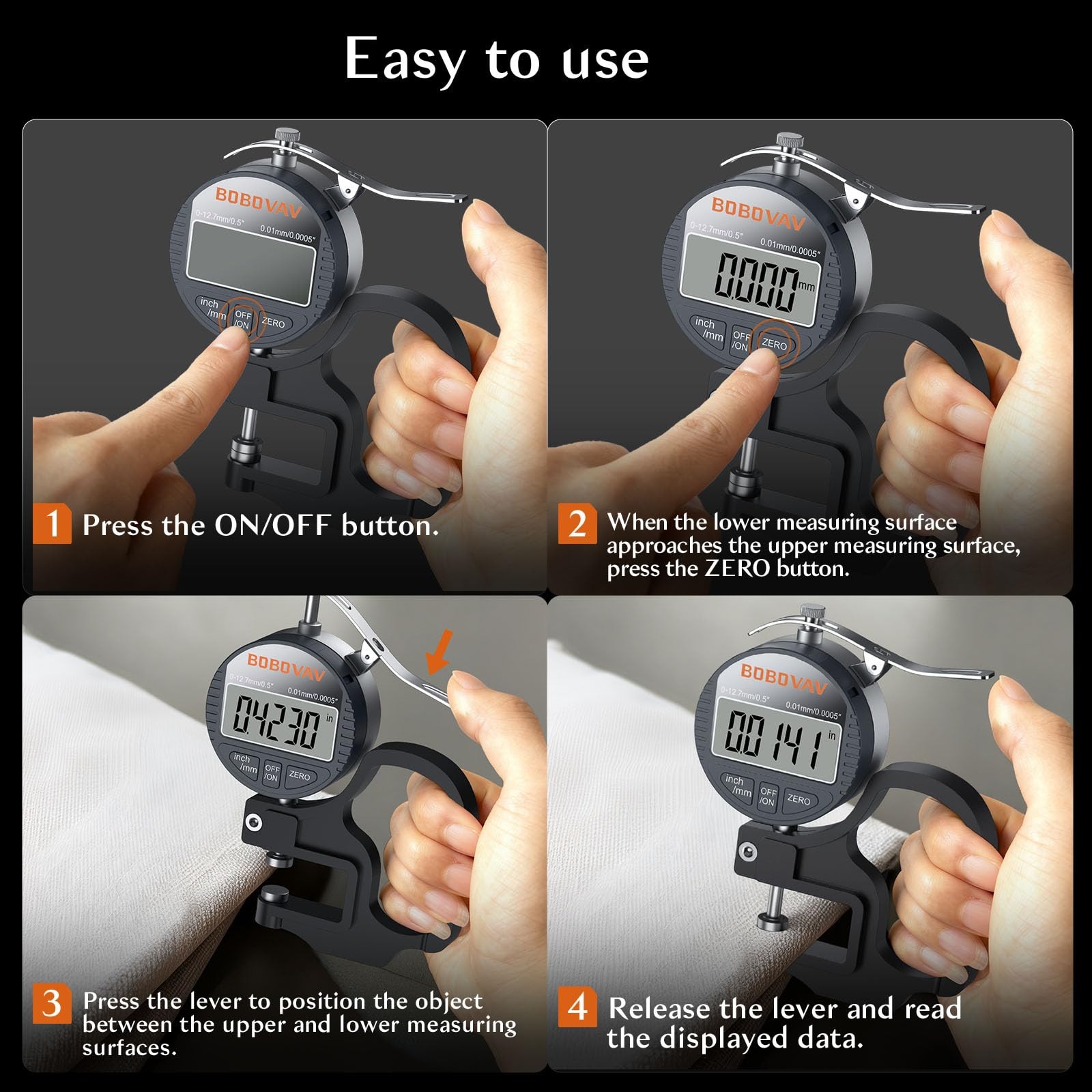 Digital Thickness Gauge 0.5 Inch/12.7mm Meter 0.0005 Inch/0.01mm LCD Tool
