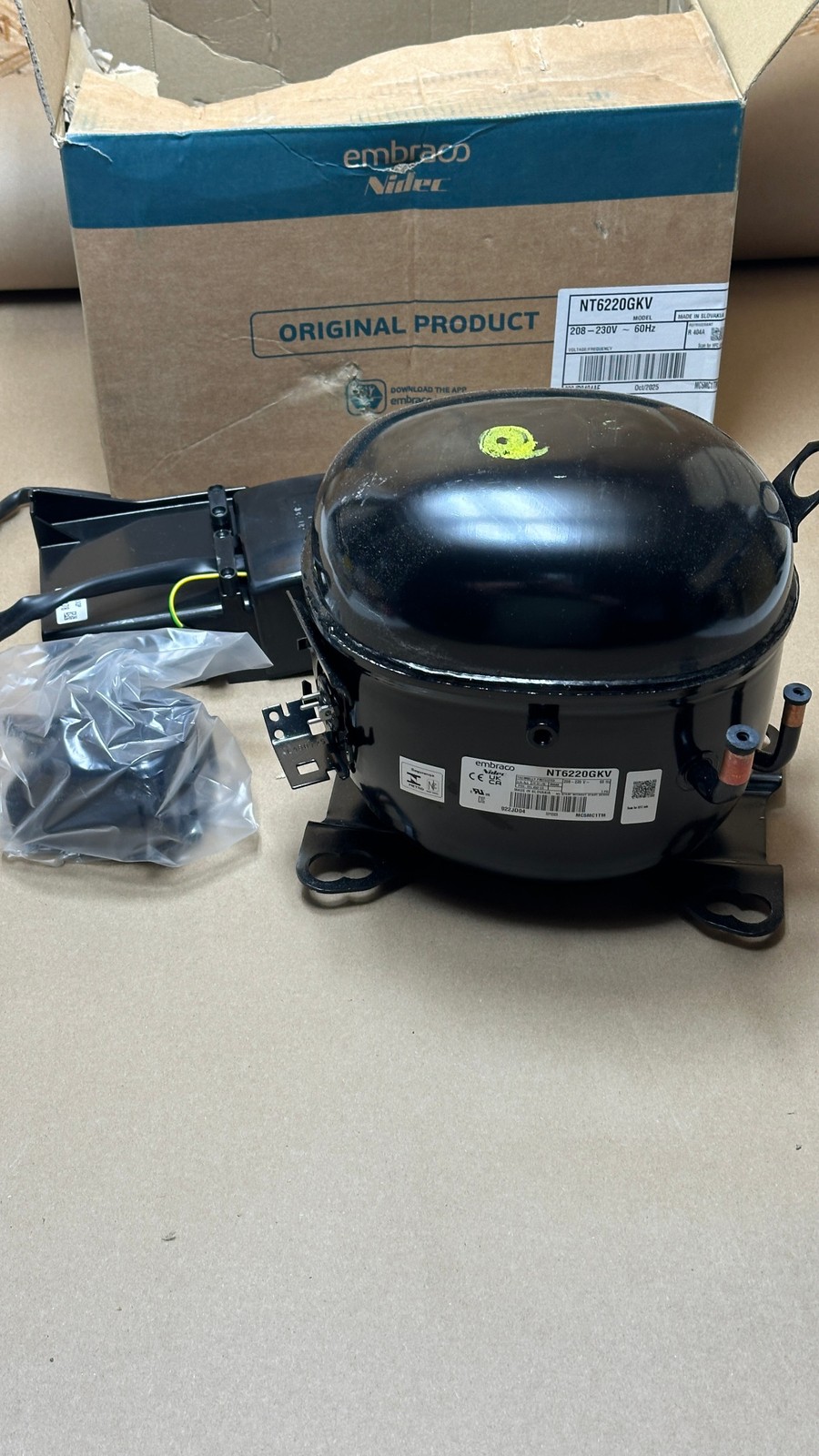 Embraco Compressor NT6220GKV 3/4HP 208-230V 60Hz R404A