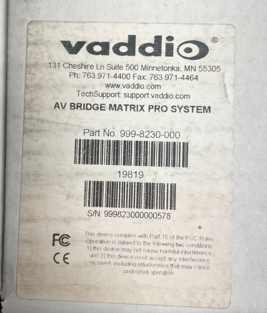 Vaddio 999-8230-000 Audio-Visual (AV) Bridge Matrix PRO System