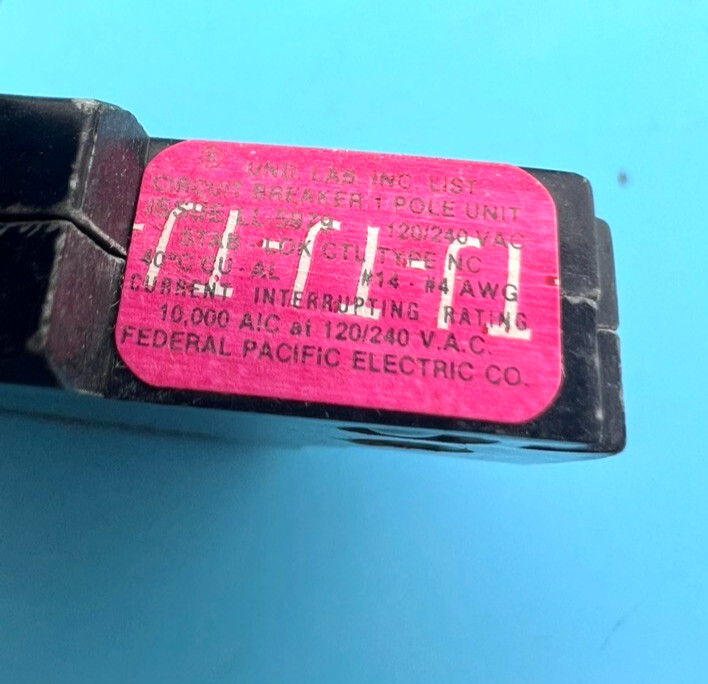 Federal Pacific 50 Amp 1 Pole Type NC Circuit Breaker FPE Stab-Lok Thin 20A *NEW