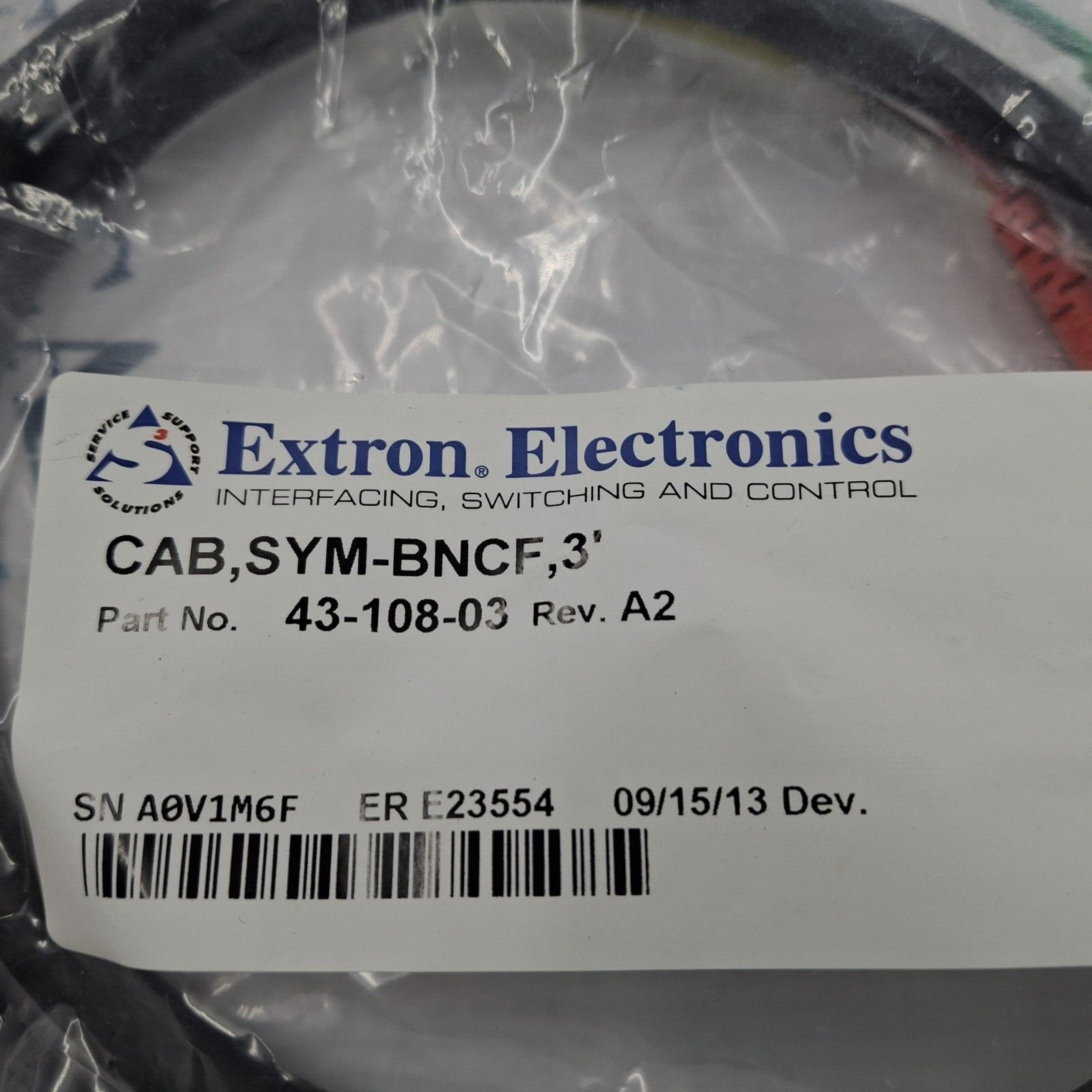 43-108-03 – EXTRON ELECTRONICS – CAB, SYM-BNCF, 3′ – LOT OF 2 – SEALED – NEW