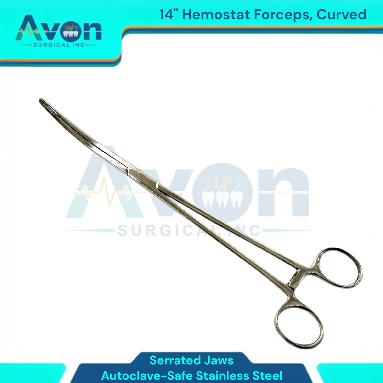 14in Jumbo Pean Forceps, Curved, Serrated – Long Reach Clamp Pliers – Stainless