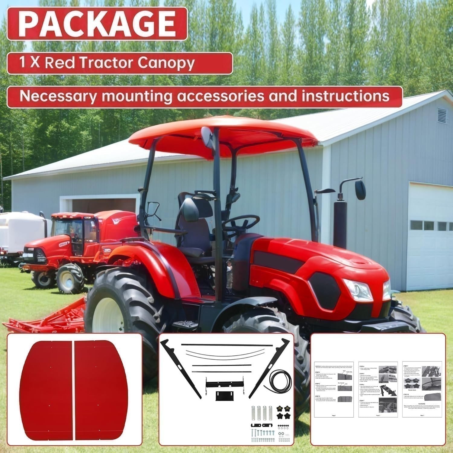 Sun Shield Tuff Top Tractor Canopy For 2″ x 2″ or 2″ x 3″ ROPS 48″ X 52″-Red