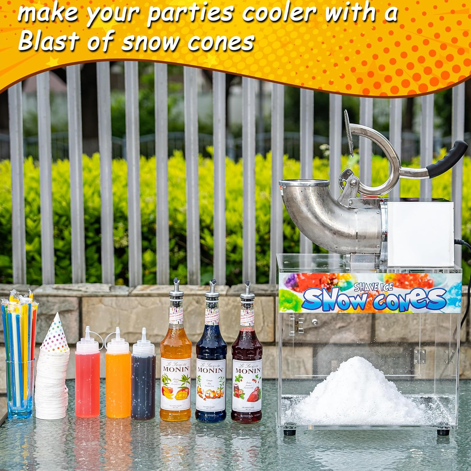 48L Snow Cone Machine, 500LB/H Commercial Shaved Ice Machine, 300W Electric Ice