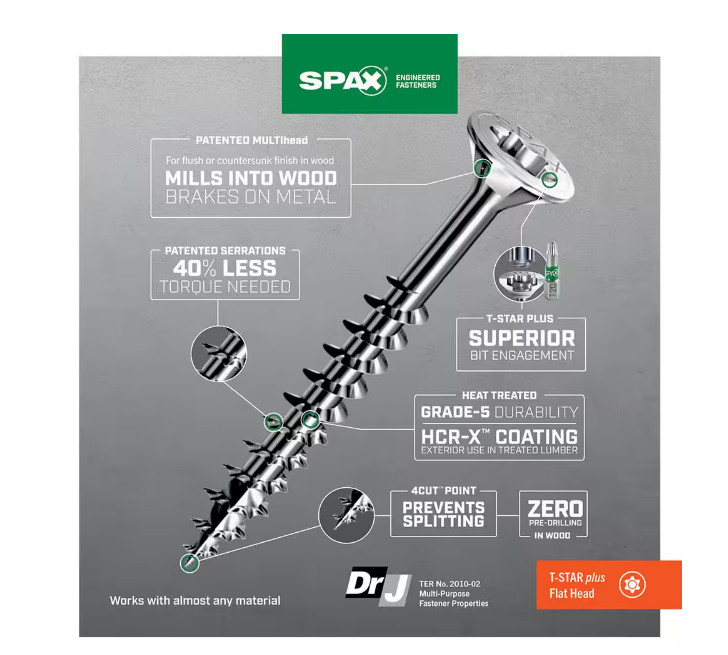 9 lb. SPAX #10 x 3″ Multi Material Exterior Deck Fence Flat Head Screws T-20+