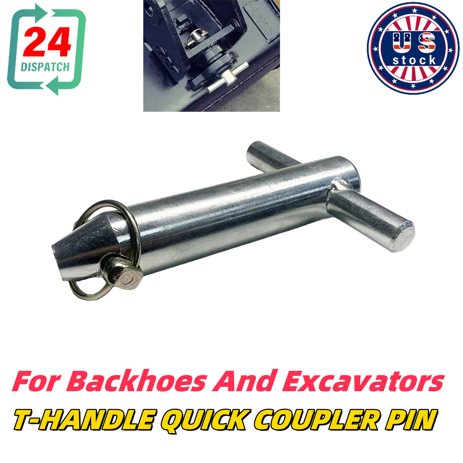 1SET For Backhoes & Excavators T-HANDLE QUICK COUPLER PIN 1-3/4”X 9