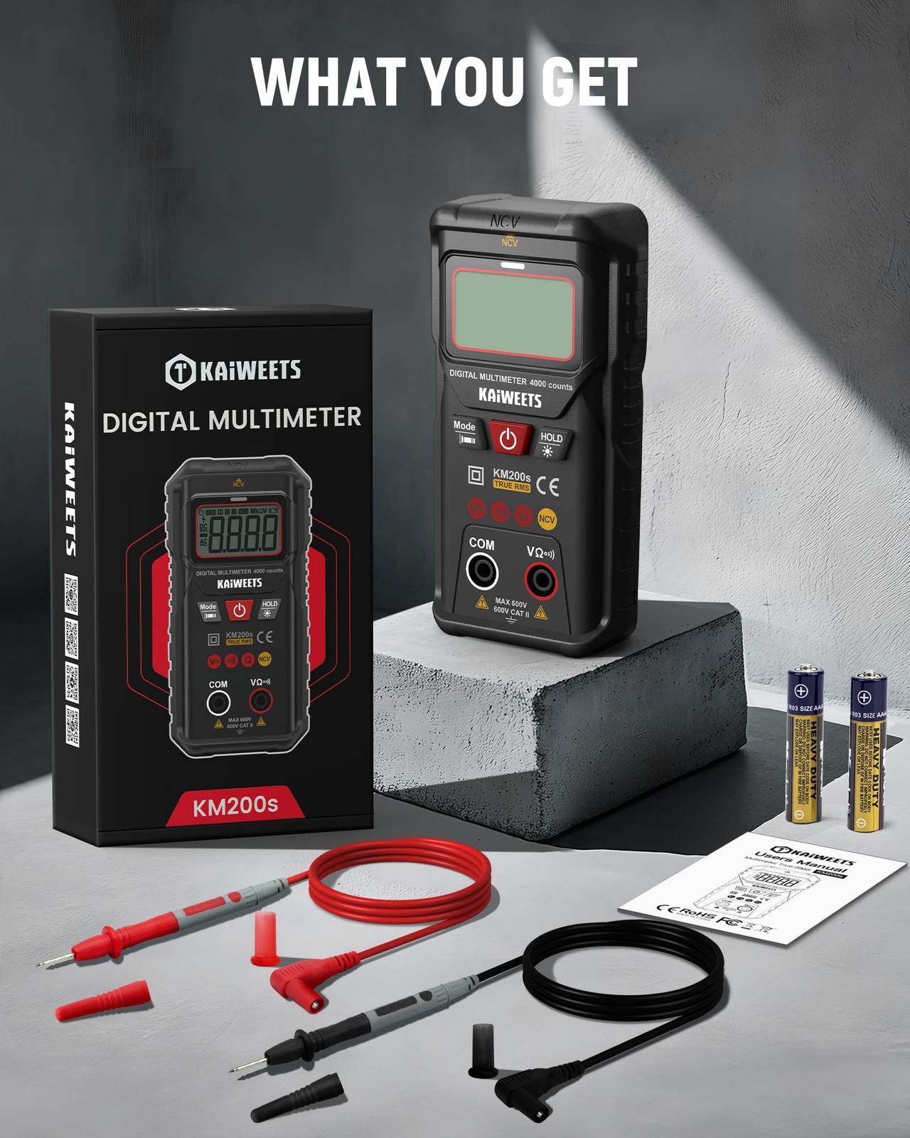 KAIWEETS KM200s Smart Digital Multimeter True RMS 4000 Counts Auto Ranging Vo…