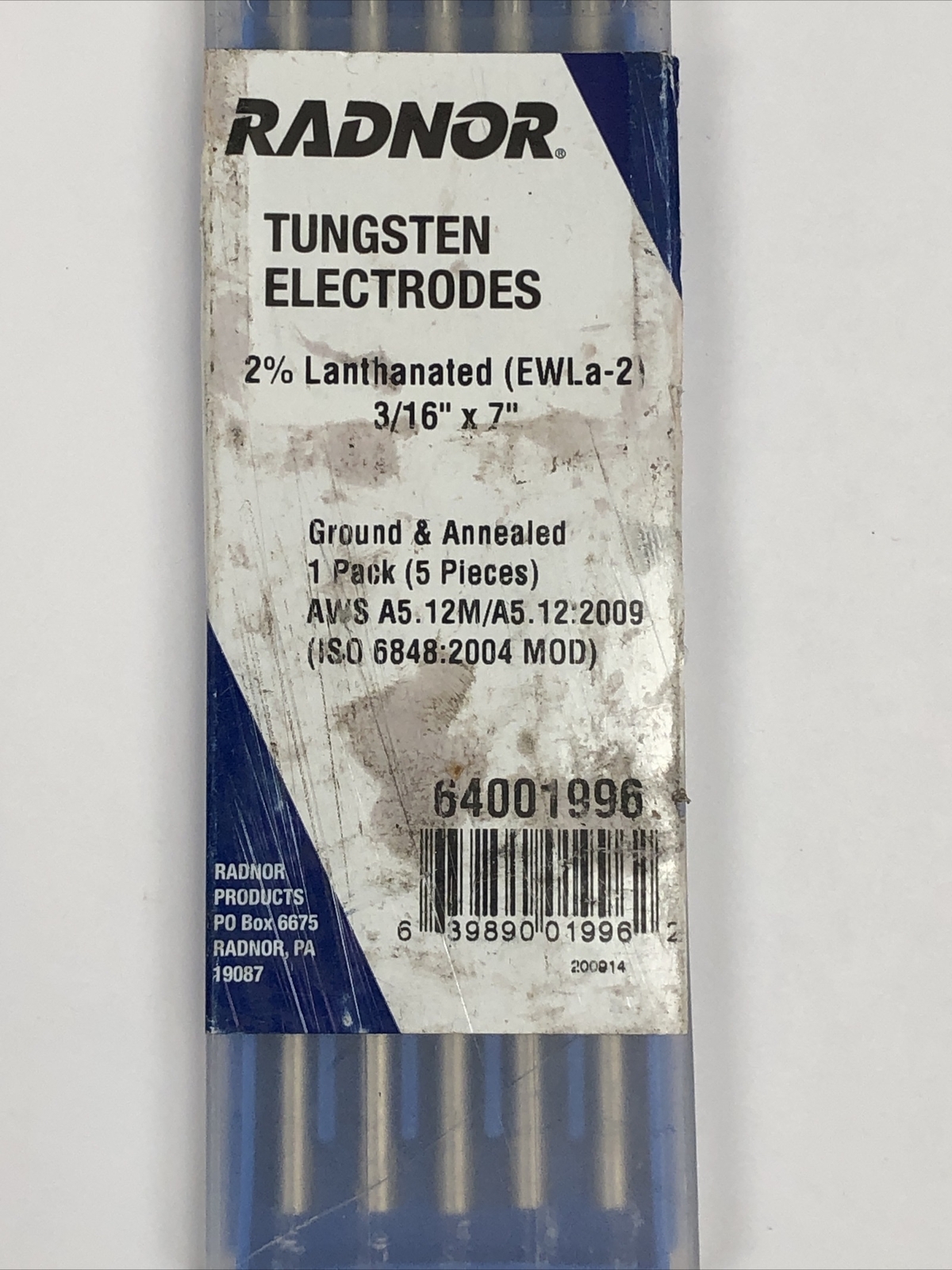 Radnor Tungsten Electrodes Rod 2% Lanthanated Ground & Annealed 5 Pcs 3/16″ X 7″