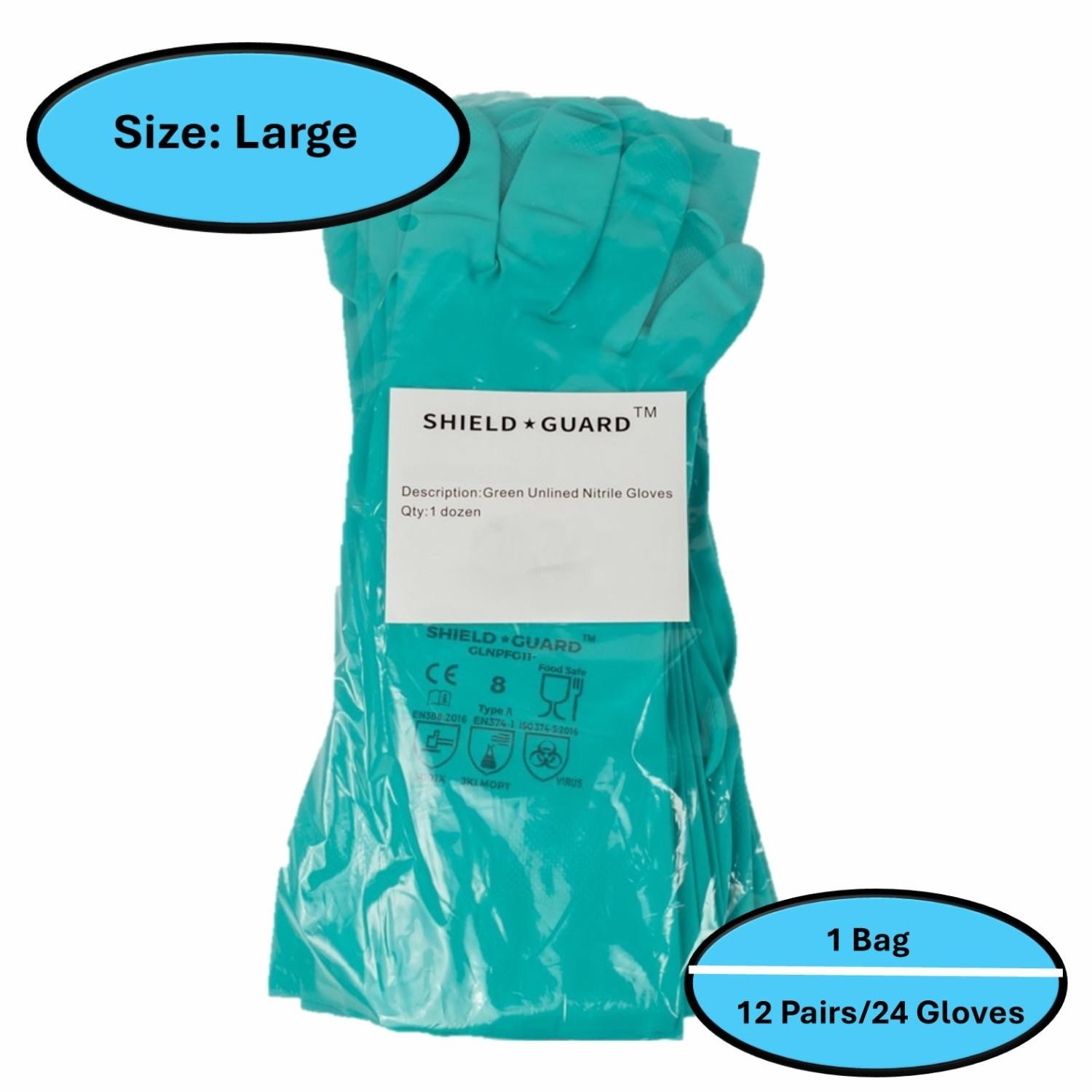1 DZ 11 Mil HD Chemical Resistant Diamond Textured Green Nitrile Gloves – Large