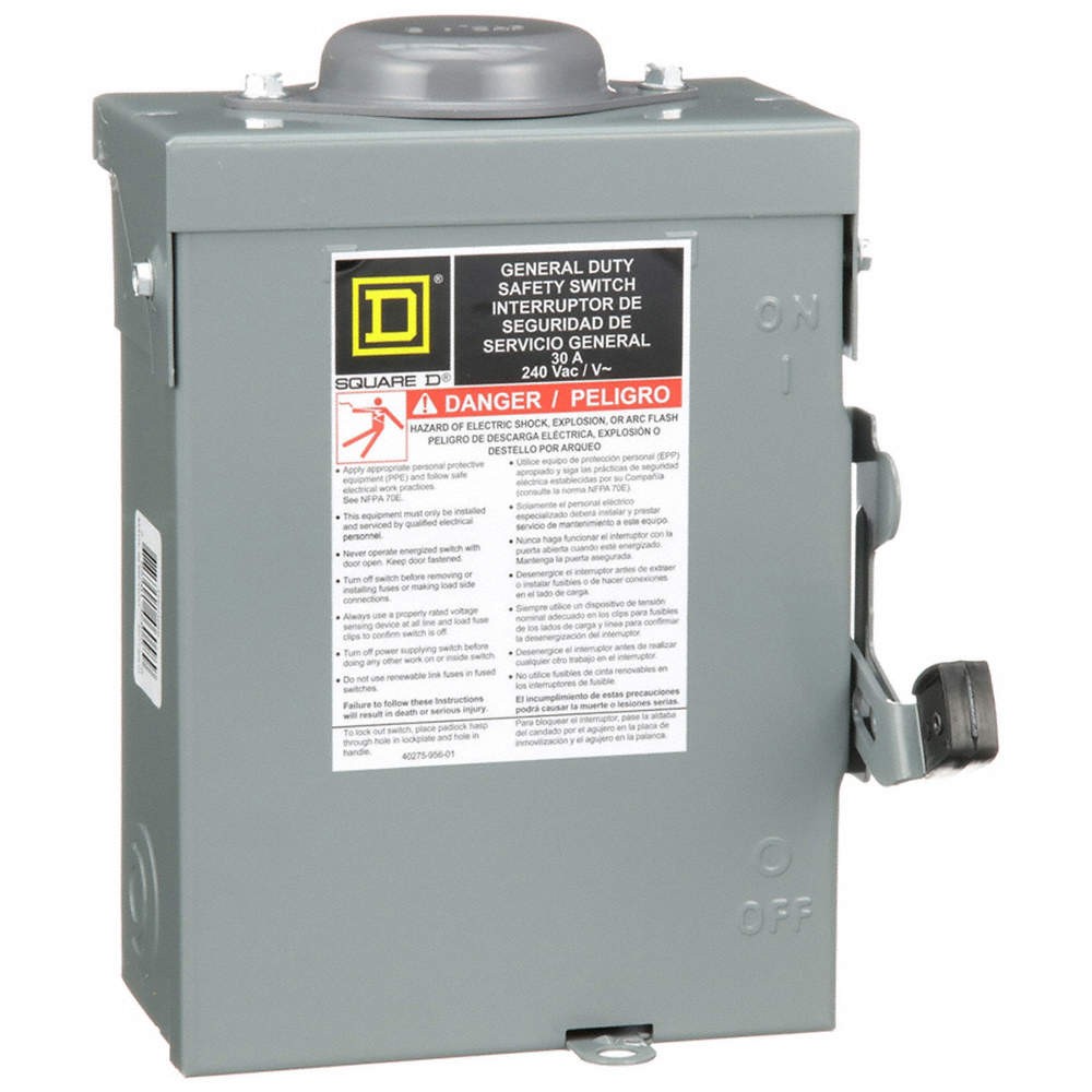 SQUARE D D221NRB Safety Switch, Fusible, 30 A, Steel 1H248