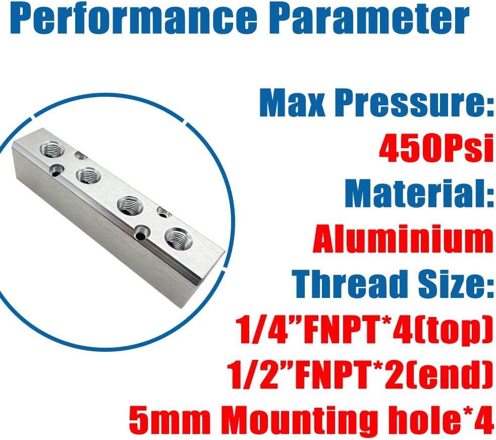 4 Way 6 Port Air Manifold 1/2″ NPT Supply Port 1/4″ NPT Outport With Mounting