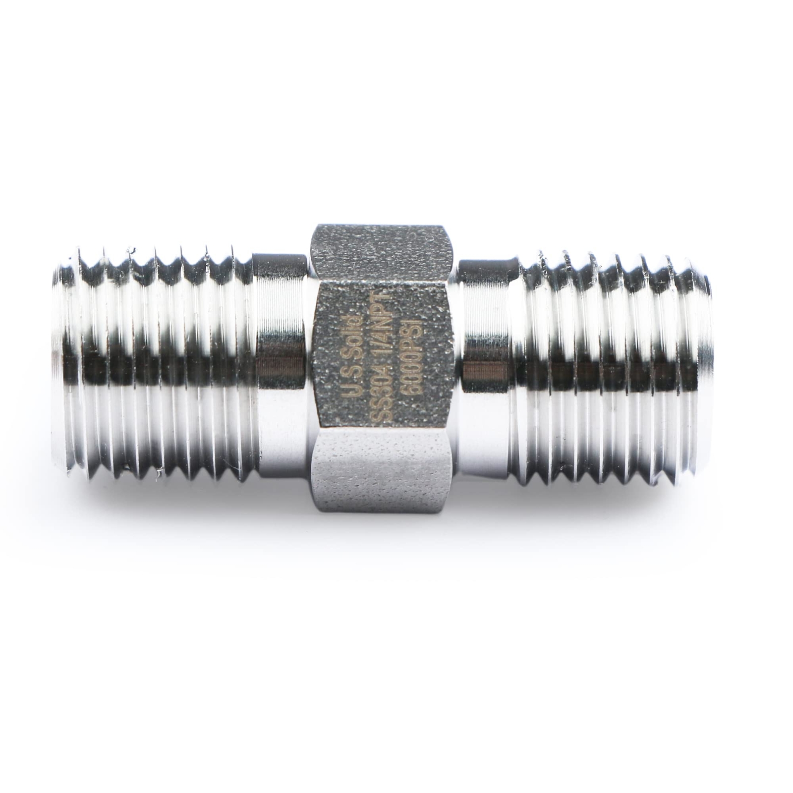 U.S. Solid 304 Stainless Steel Fitting Hex Nipple, NPT 1/4″ Male x 1/4″ Male