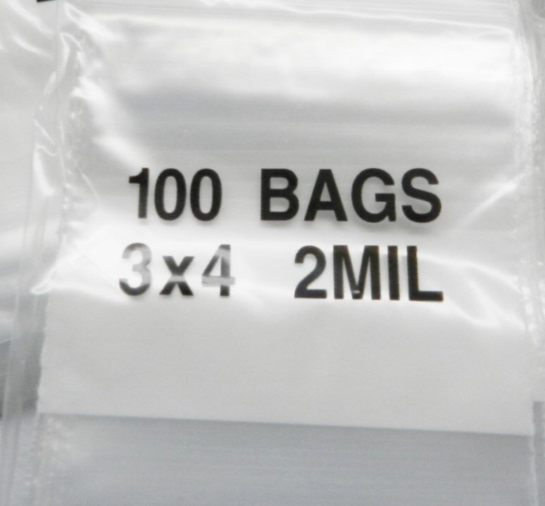 100 White Block 3×4 Bags 2mil Writeable 3″x 4″ Poly Baggies Zip Top Seal Lock