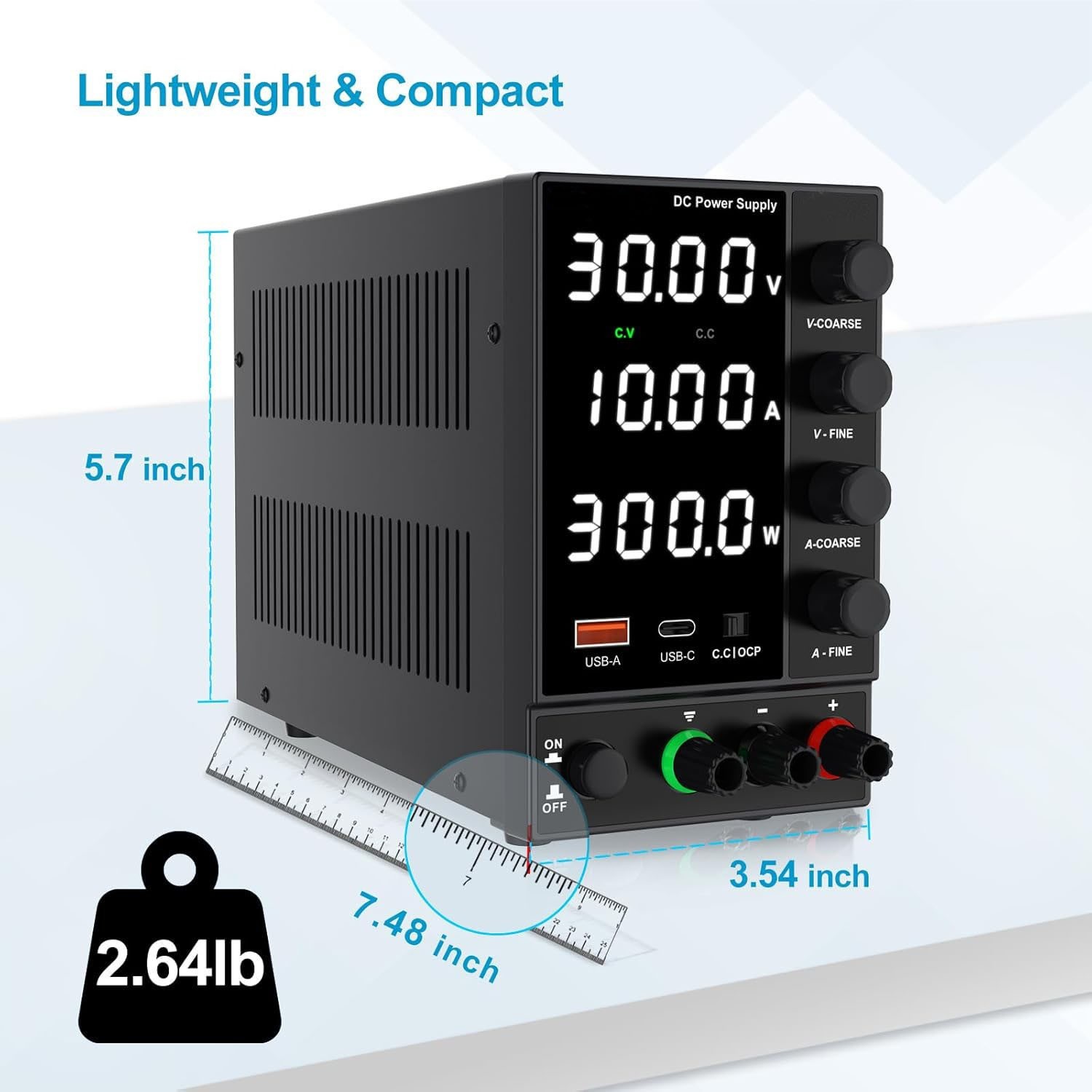 Fuente de alimentación CC variable de 0-30 V y 0-10 A, con conmutación ajustable
