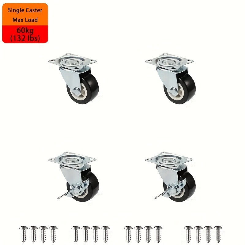 Swivel Caster Wheels with Brake – Quiet, 360° Rotating for Furniture & Carts