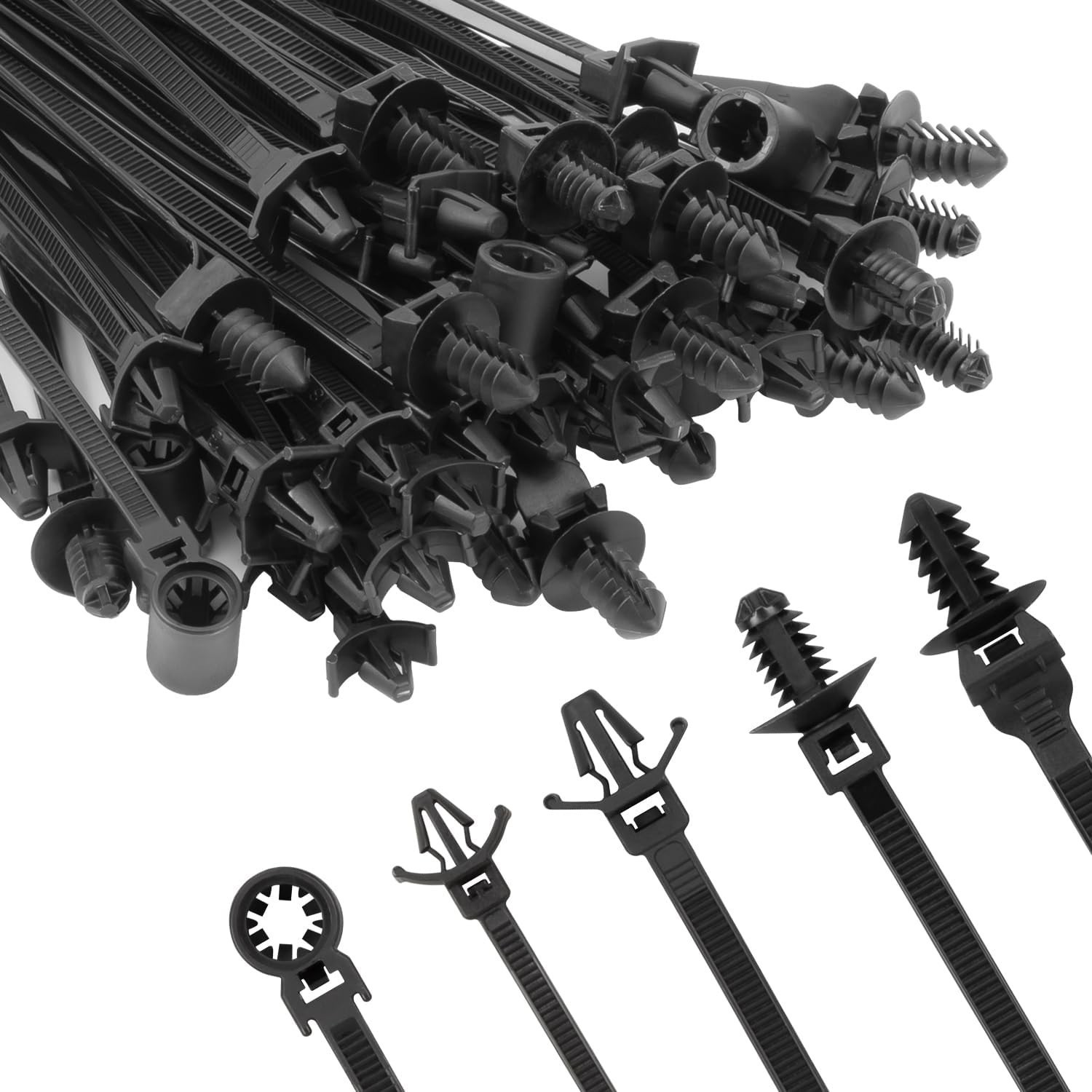 110 PCS Automotive Installation Black Push Mount Cable Zip Ties Assorted Size US