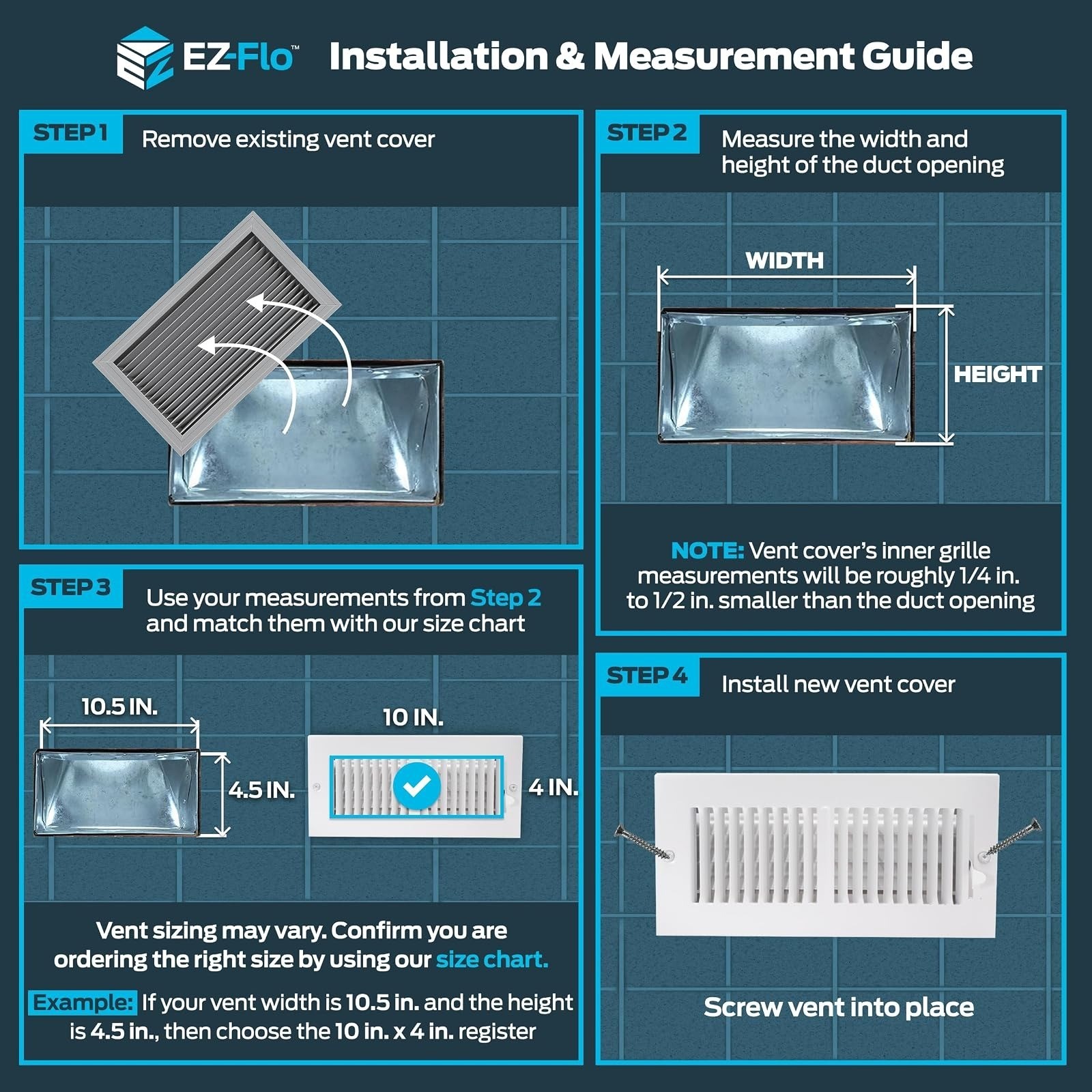 EZ-FLO 10 x 4 in HVAC Vent Cover Wall Ceiling Steel Register White