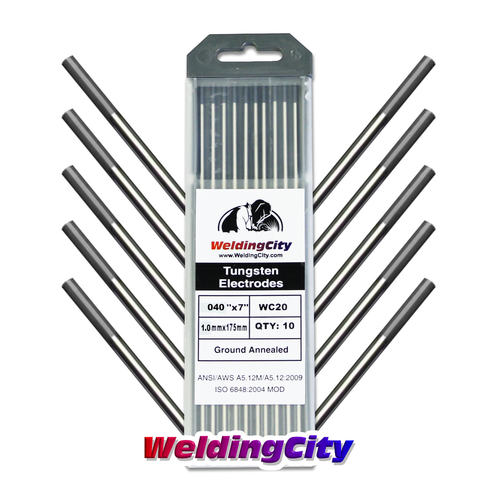 WeldingCity® 10-pk TIG Welding Tungsten Electrode 2% Ceriated (Gray) .040″x7″ US