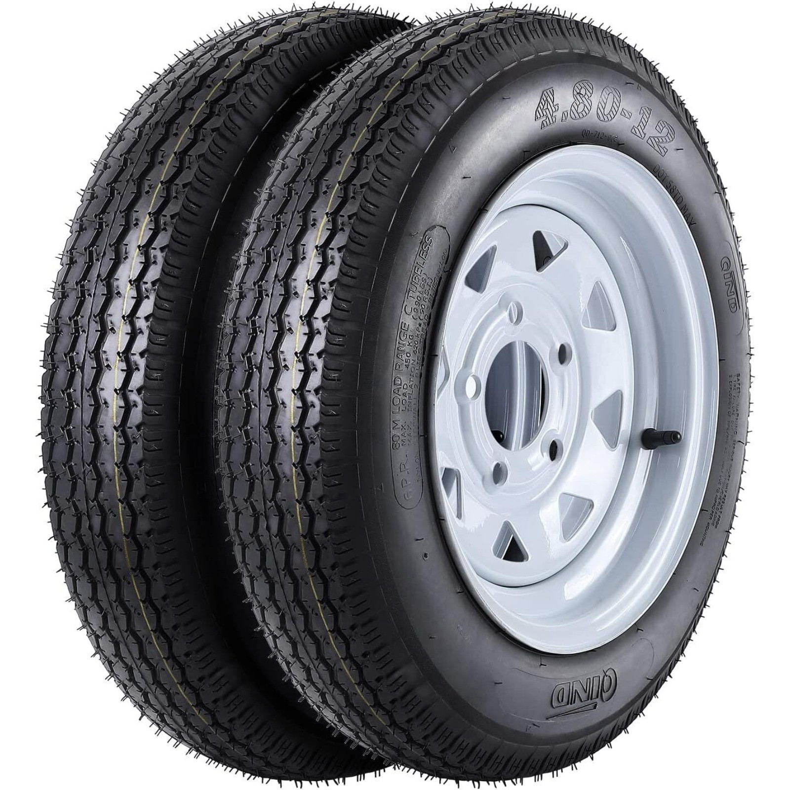 2 packs 4.80-12 4.80×12 Trailer Tires and Wheels with 12″ Rims 5 Lug on 4.5″ 6PR