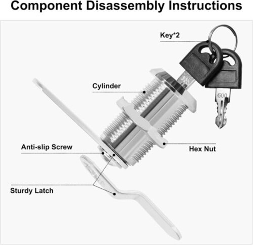 2 Pack Cabinet Cam Lock Tool Box Lock Chest Key Storage Truck Safe Cylinder