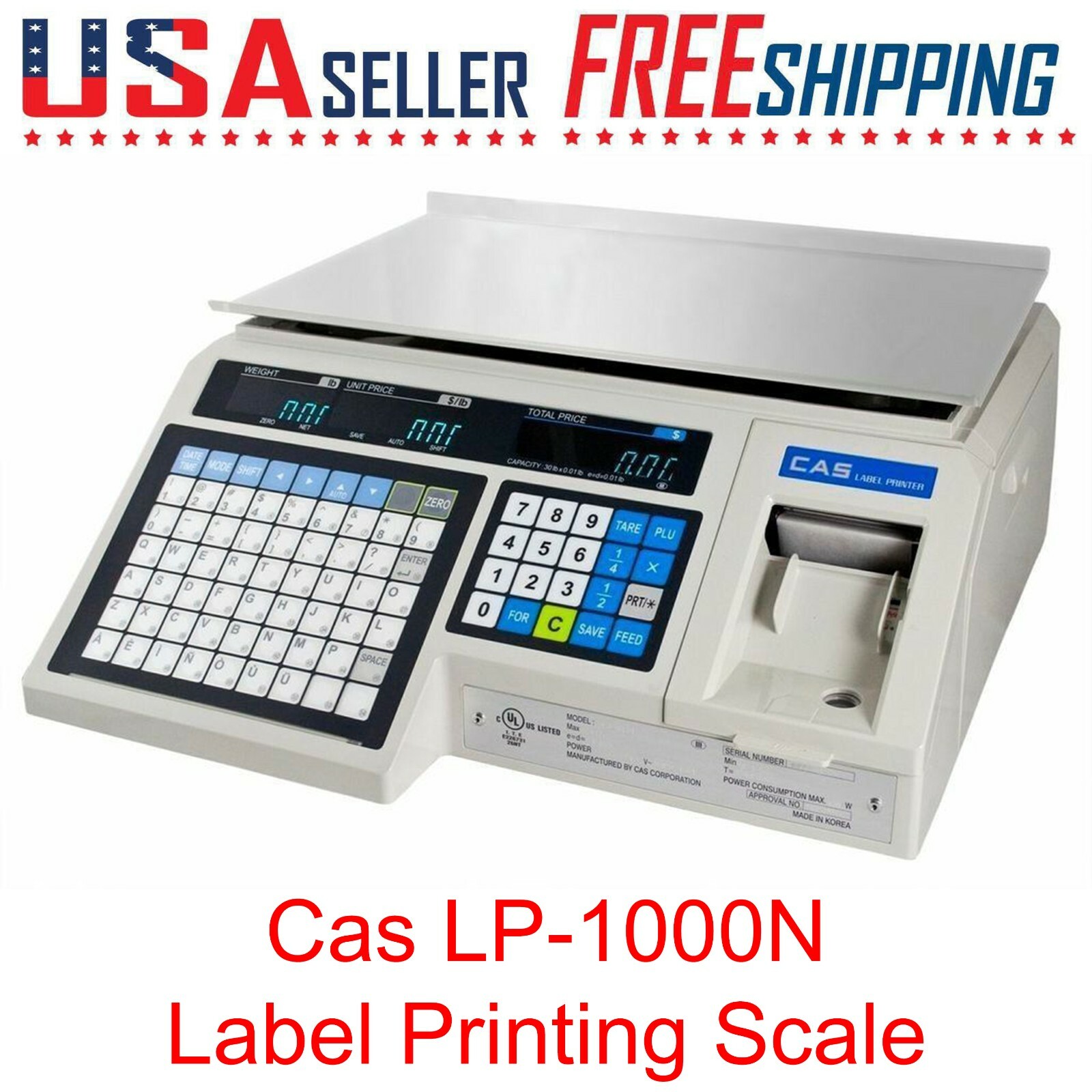 CAS LP1000N Label Printing Scale 30 x 0.01lb NTEP Legal For Trade LP-1000N