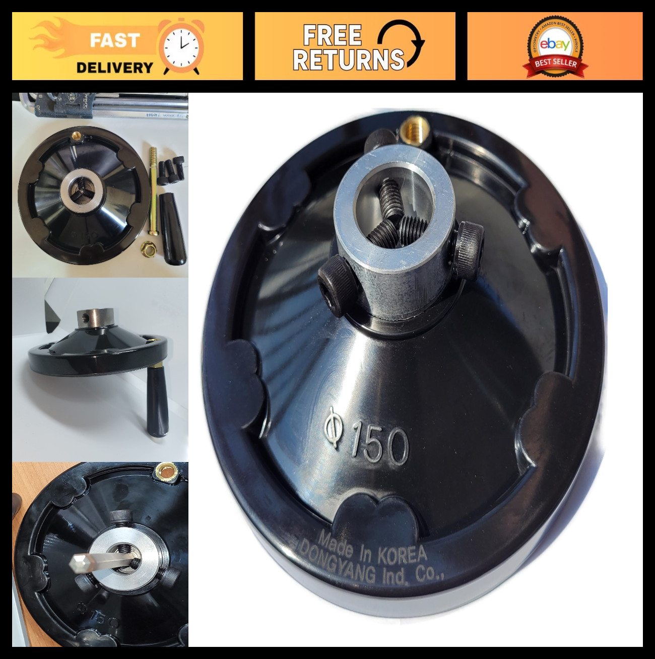 6″ Ultimate Handwheel for 1″ Shaft – Easy Install, Set Screw & M10 Handle, Fit T