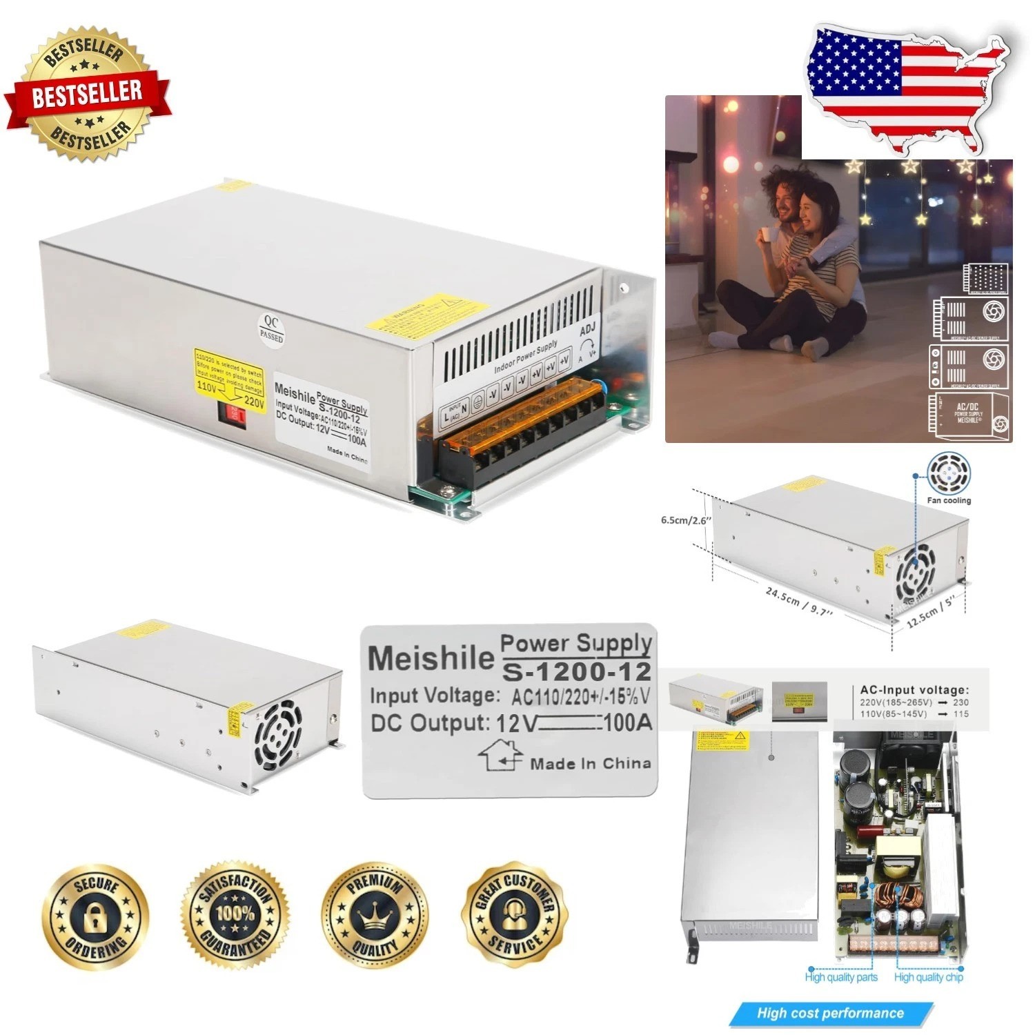 12V 100A 1200W Stable AC-DC Power Supply Adapter – LED, Motor, Amp