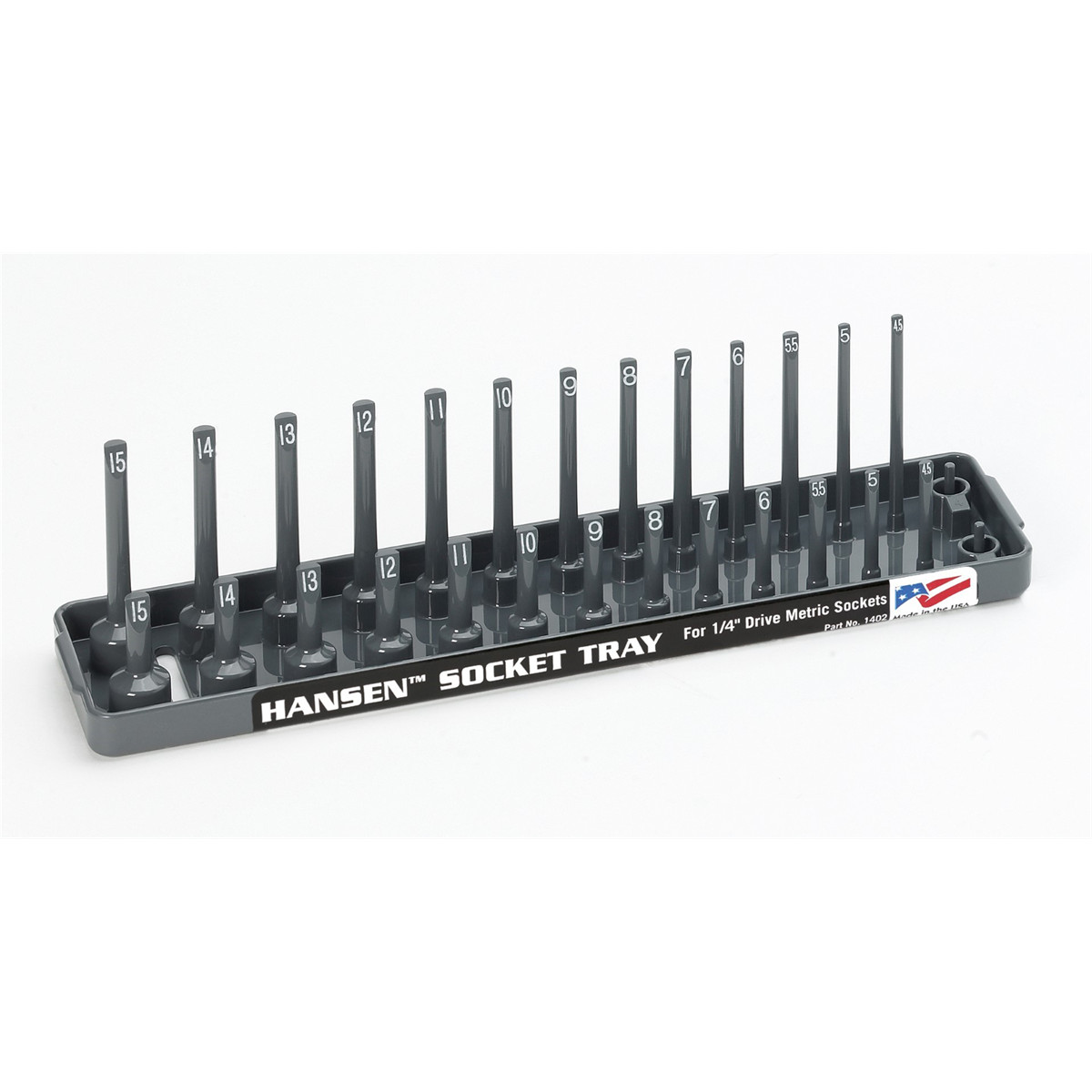 Hansen Global 1/4 Inch Metric 2 Row Regular/Deep Socket Holder Tray – Grey 1402