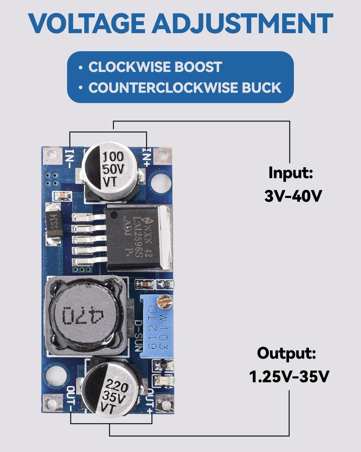 5-Pack Adjustable DC-DC Buck Converters 3-40V to 1.5-35V