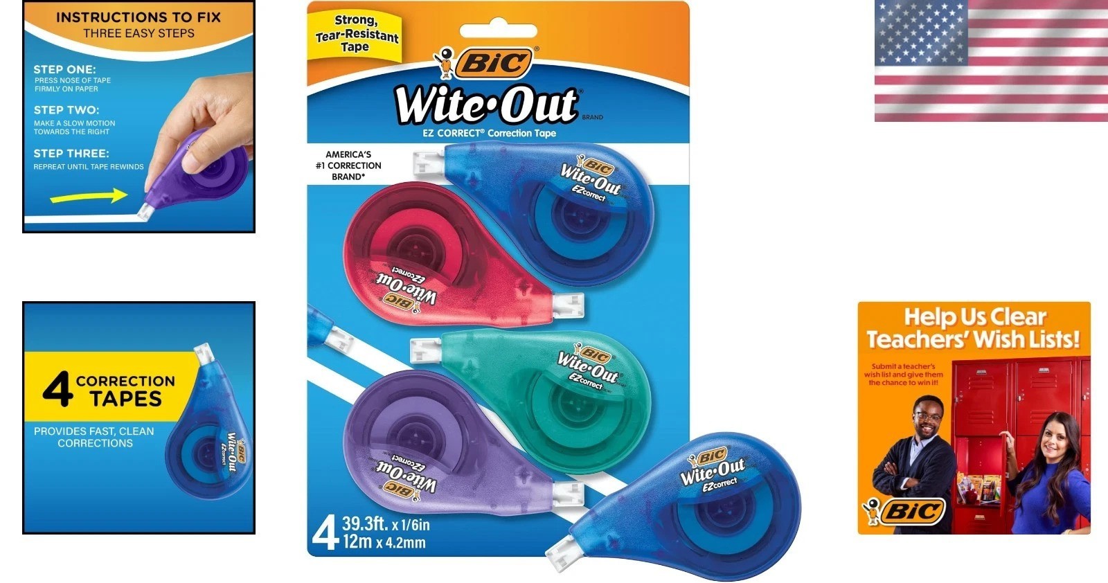 4-Count BIC EZ Correct Tape – Instant Application, Perfect for School Supplies