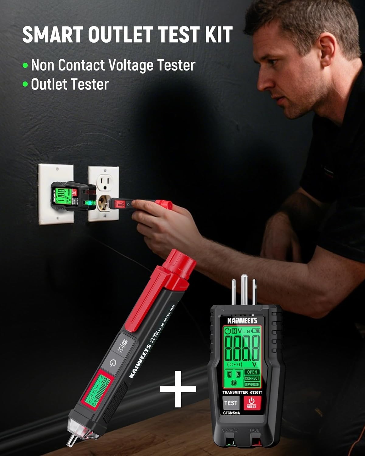 Kit Outlet with Circuits Tester AC Breaker 90-135V for Finder Circuit GFCI