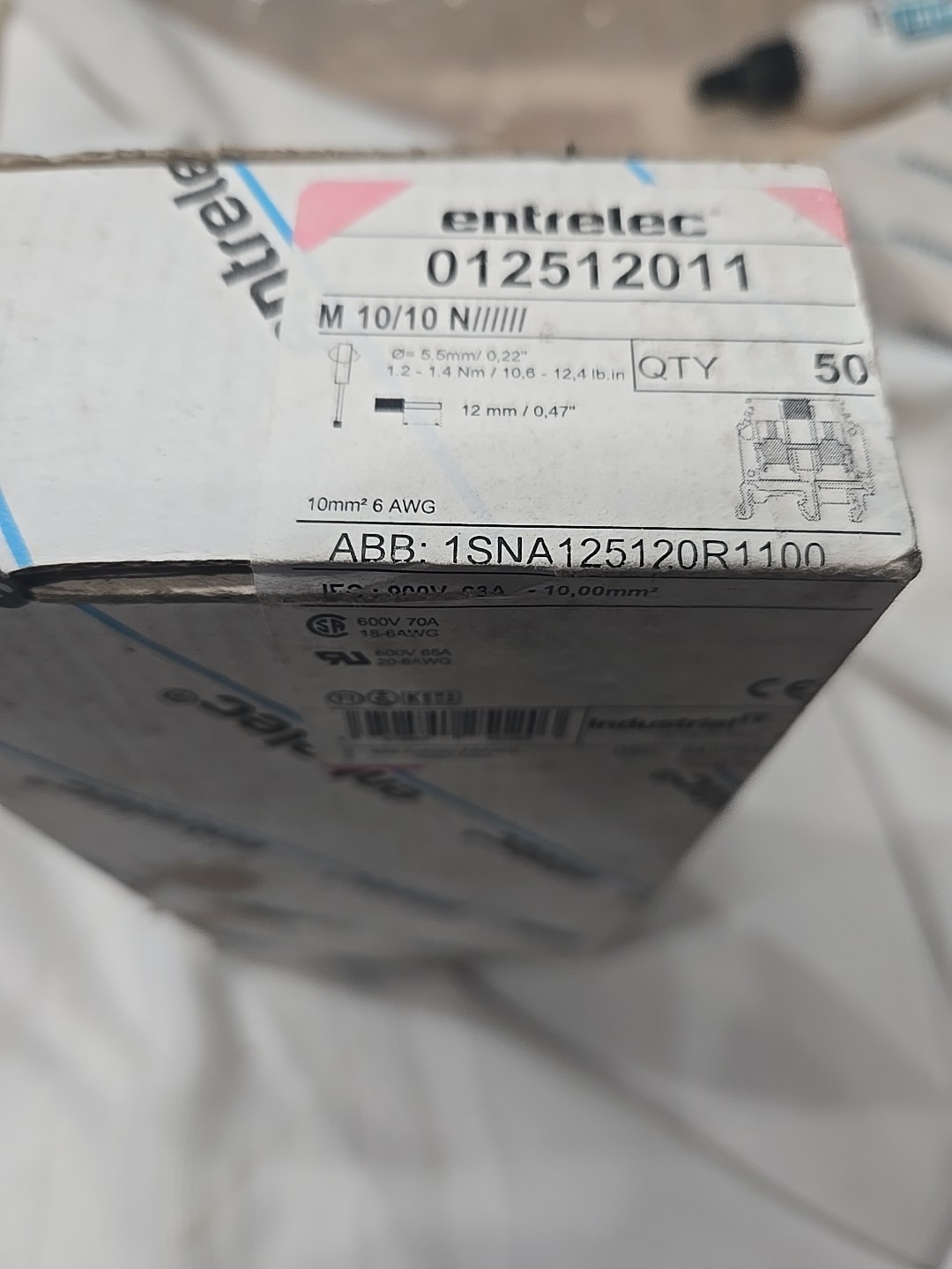 ABB Entrelec 1SNA125120R1100 Feed-Through Terminal Block BLUE M10/10 New Box 50