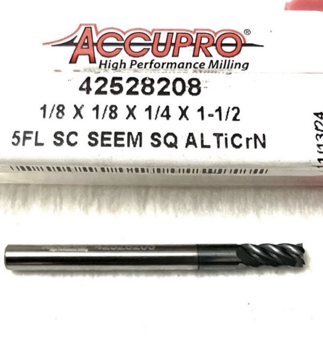 ACCUPRO 1/8″ 5FL Square End Mill Solid Carbide AlTiCrN 42528208 NEW