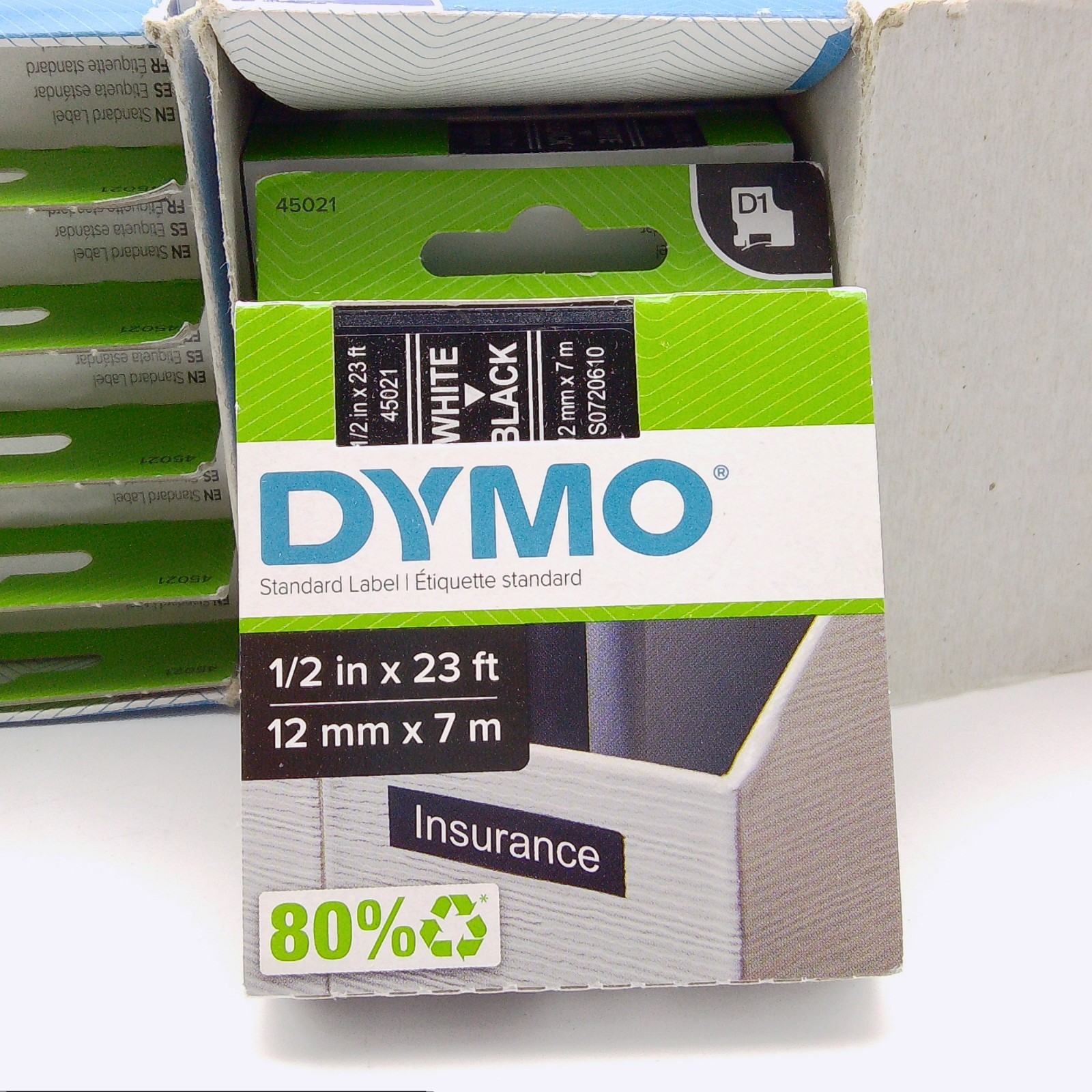 15 PK Genuine DYMO D1 45021 Label Tape White on Black 1/2″ x 23′ 12mm x 7 m