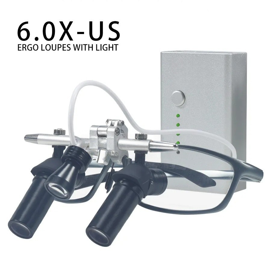 Medical Ergo Loupes 4X 6X with LED Light 48° Surgical Dental Loupe 350-450mm WD