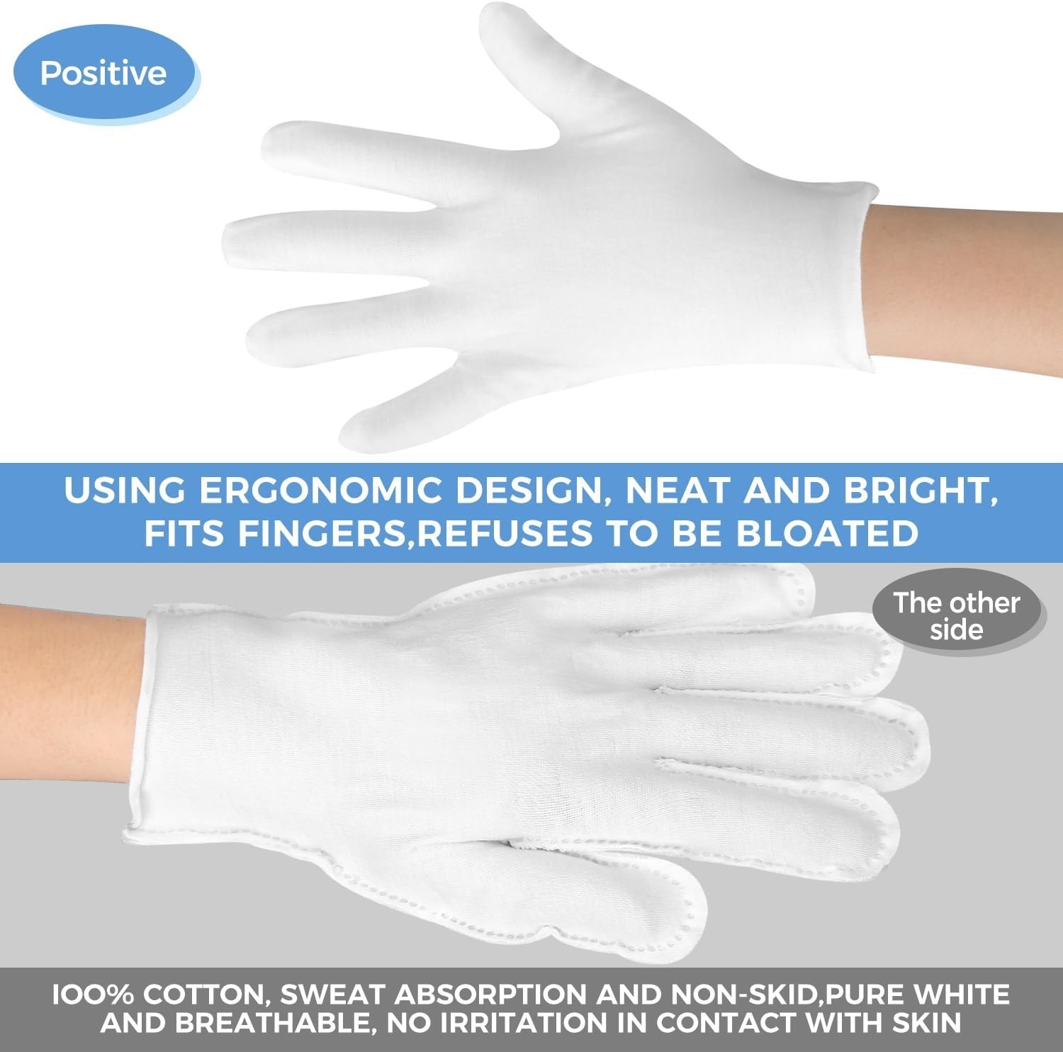 Stretchable White Gloves for Moisturizing & Inspection – 3 Pairs for Men & Women