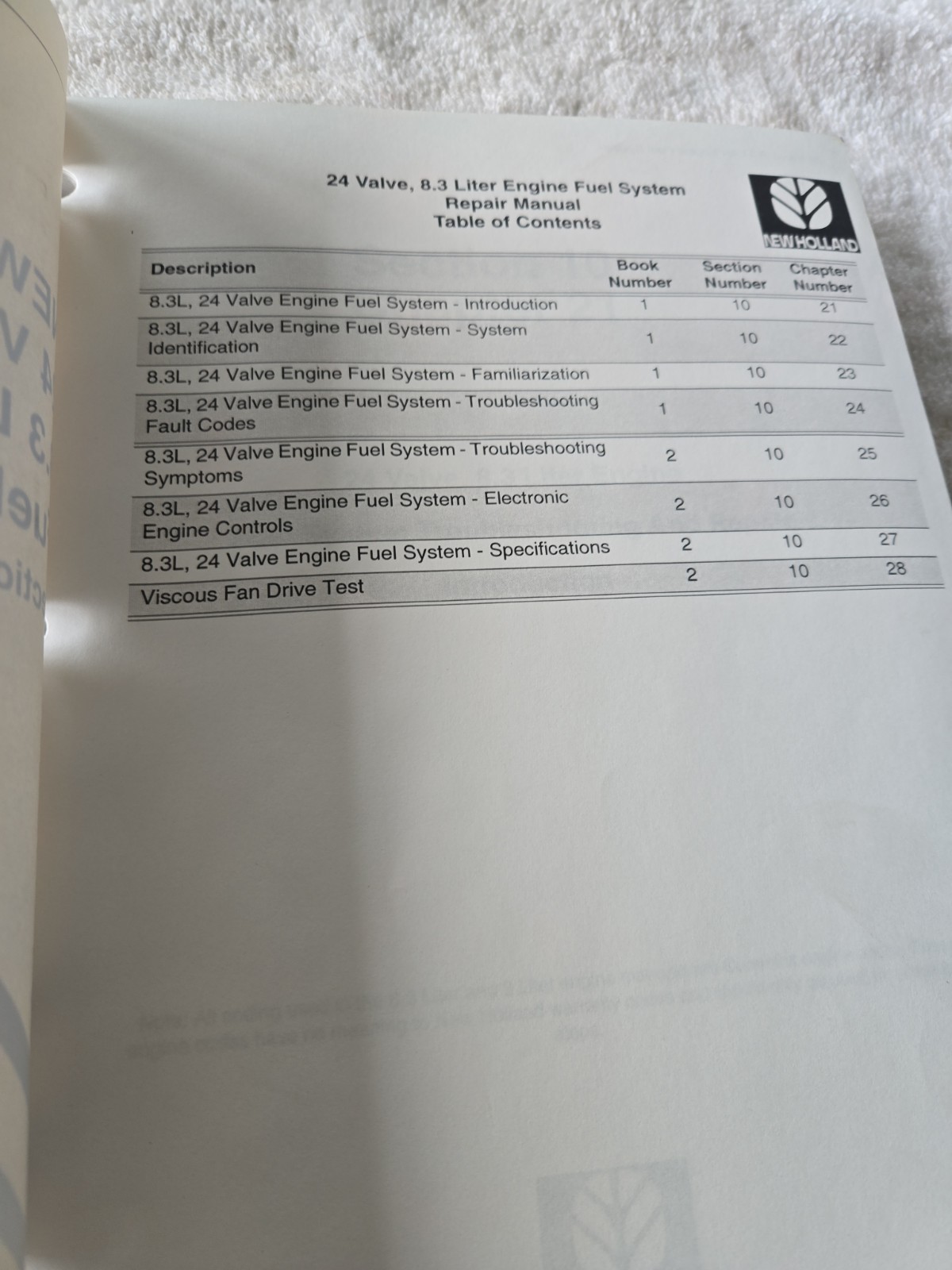 New Holland 24 Valve 8.3 Liter Engine Fuel System Repair Manual