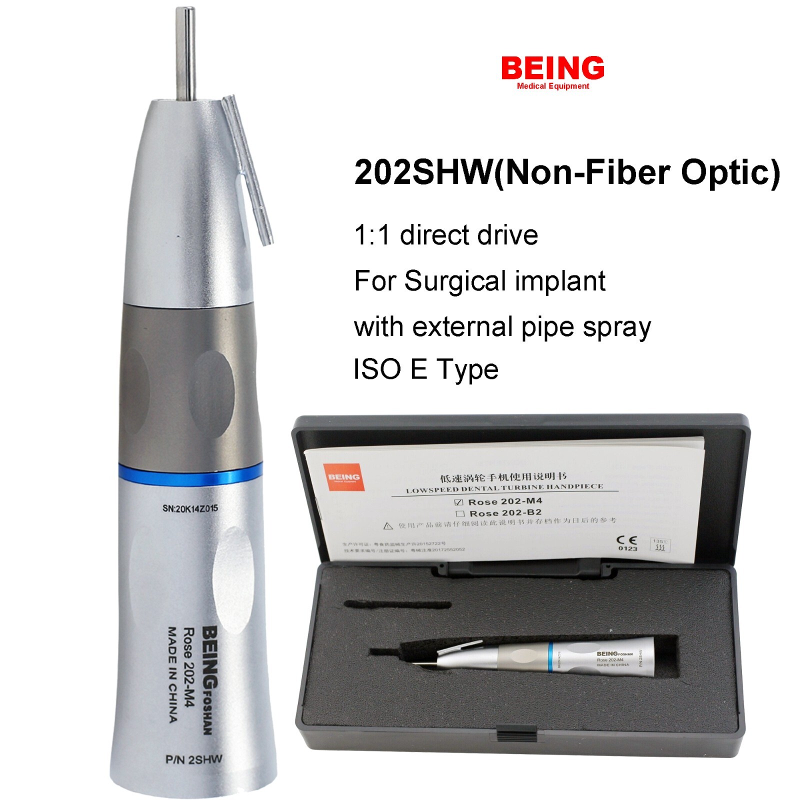 COXO Dental Straight Surgical Handpiece 1:1 Nose Cone 20° Angle 2S 2BS 2CS NSK