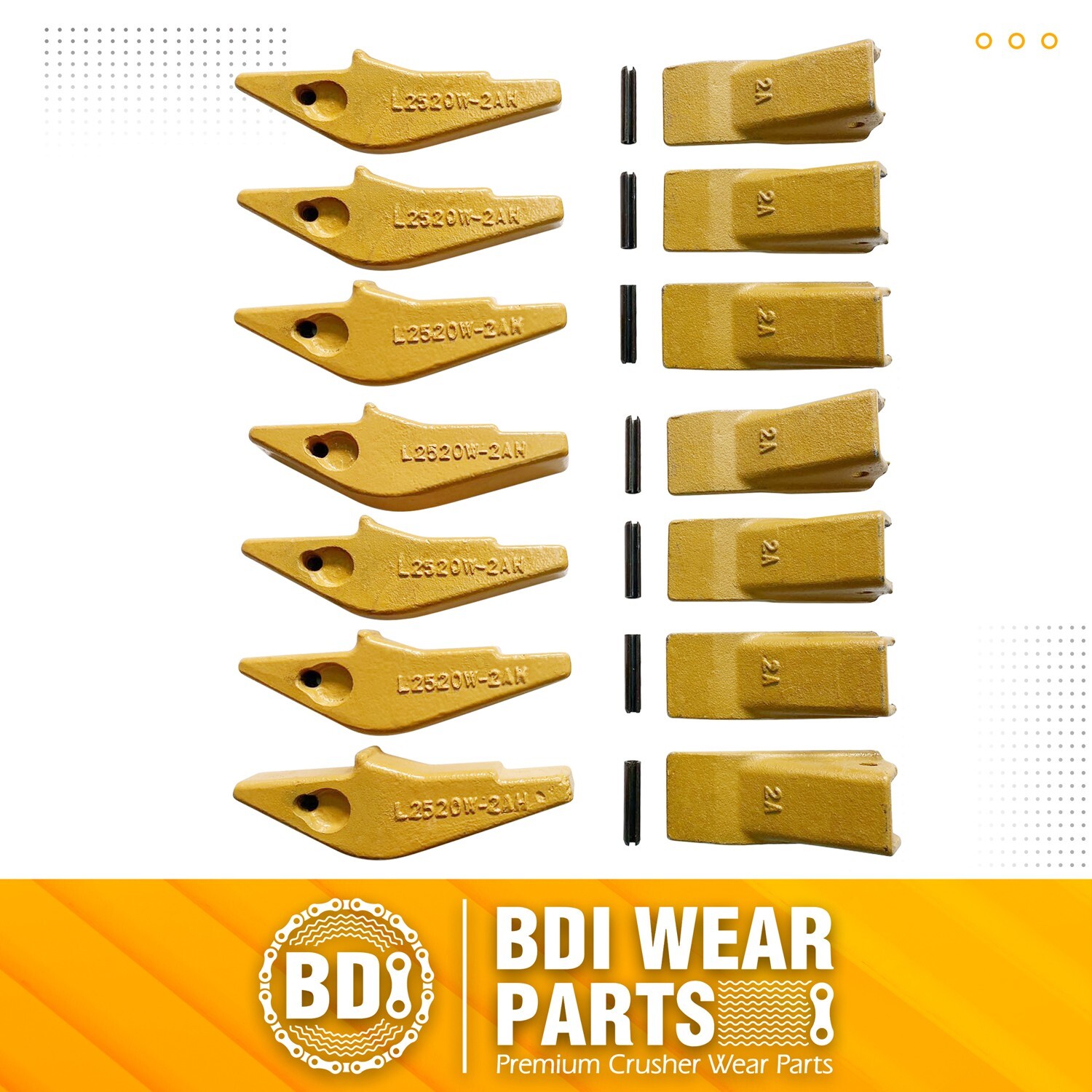 Weld-on Flush Mount L2520N-2AH Bucket Shanks 2A Bucket Teeth with Pins – 7 Set