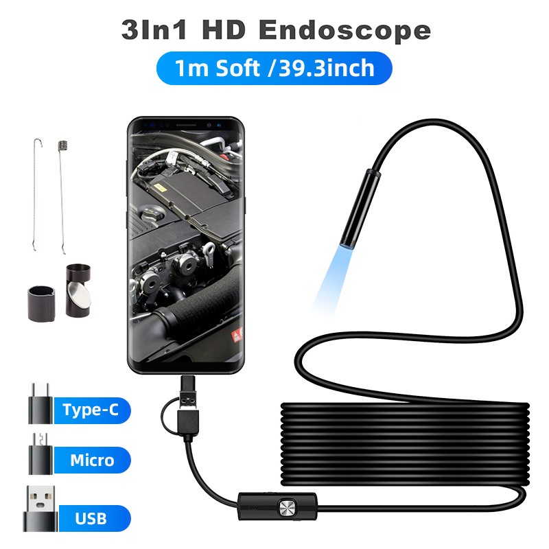 3 In 1 USB Endoscope Camera 1M Cable 6LED IP67 Waterproof Pipe Inspection Cam