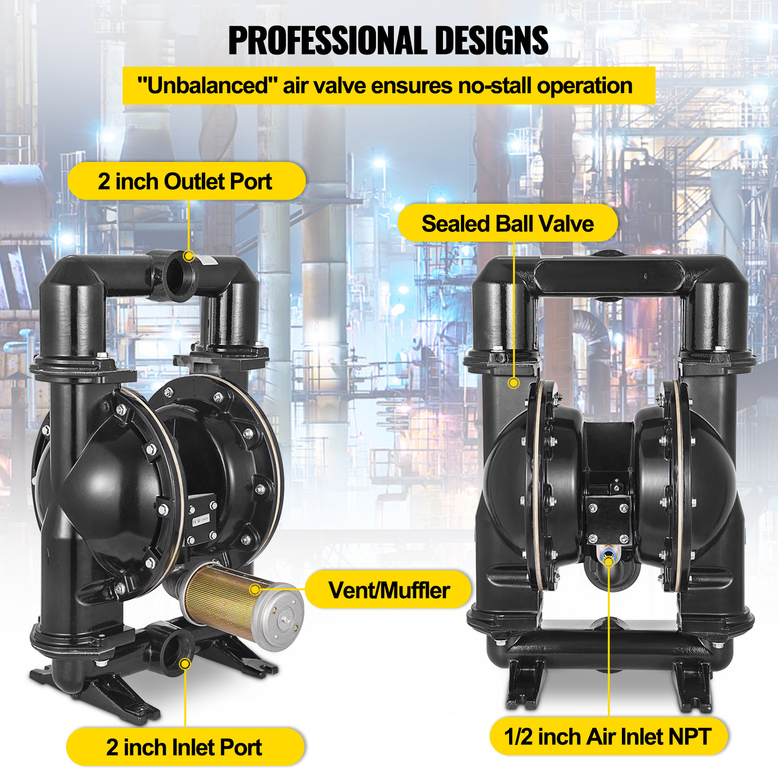 VEVOR Air-Operated Double Diaphragm Pump 2″ Inlet Outlet 140GPM Aluminum Alloy