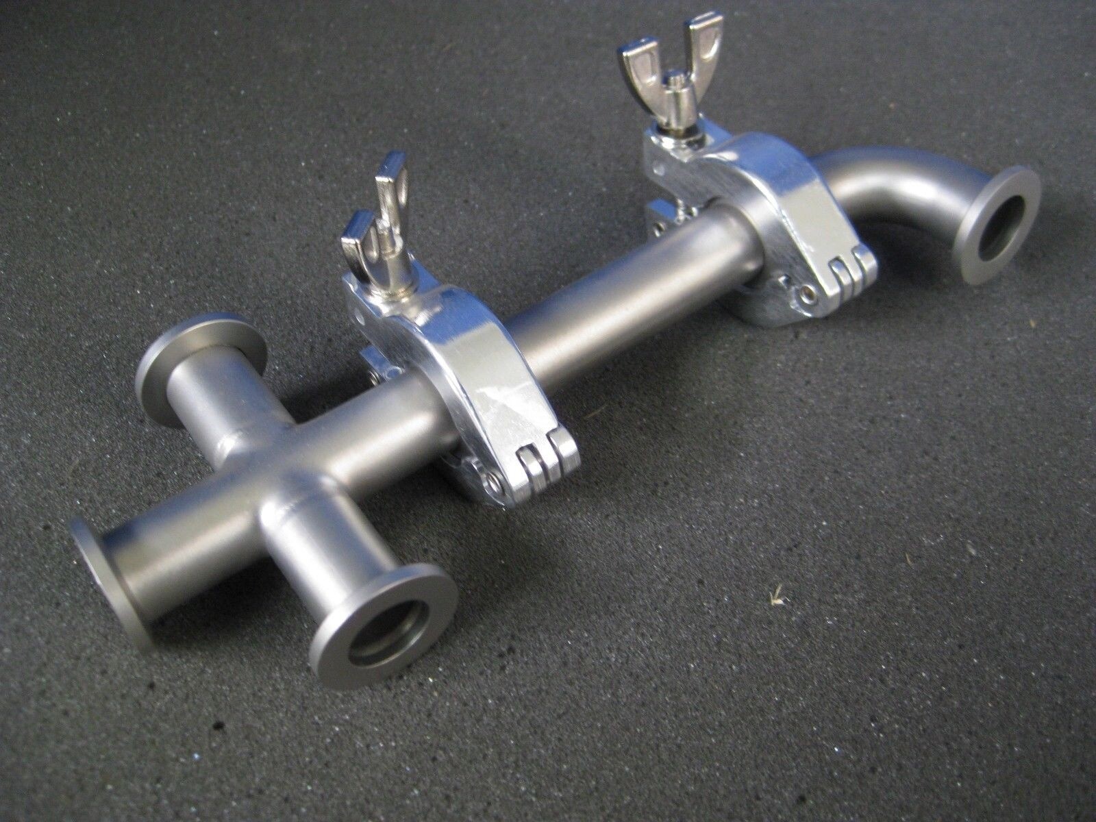 NW16 Stainless Steel Vacuum Pipe Assy: Cross, Straight & Elbow w/ Clamps, Used
