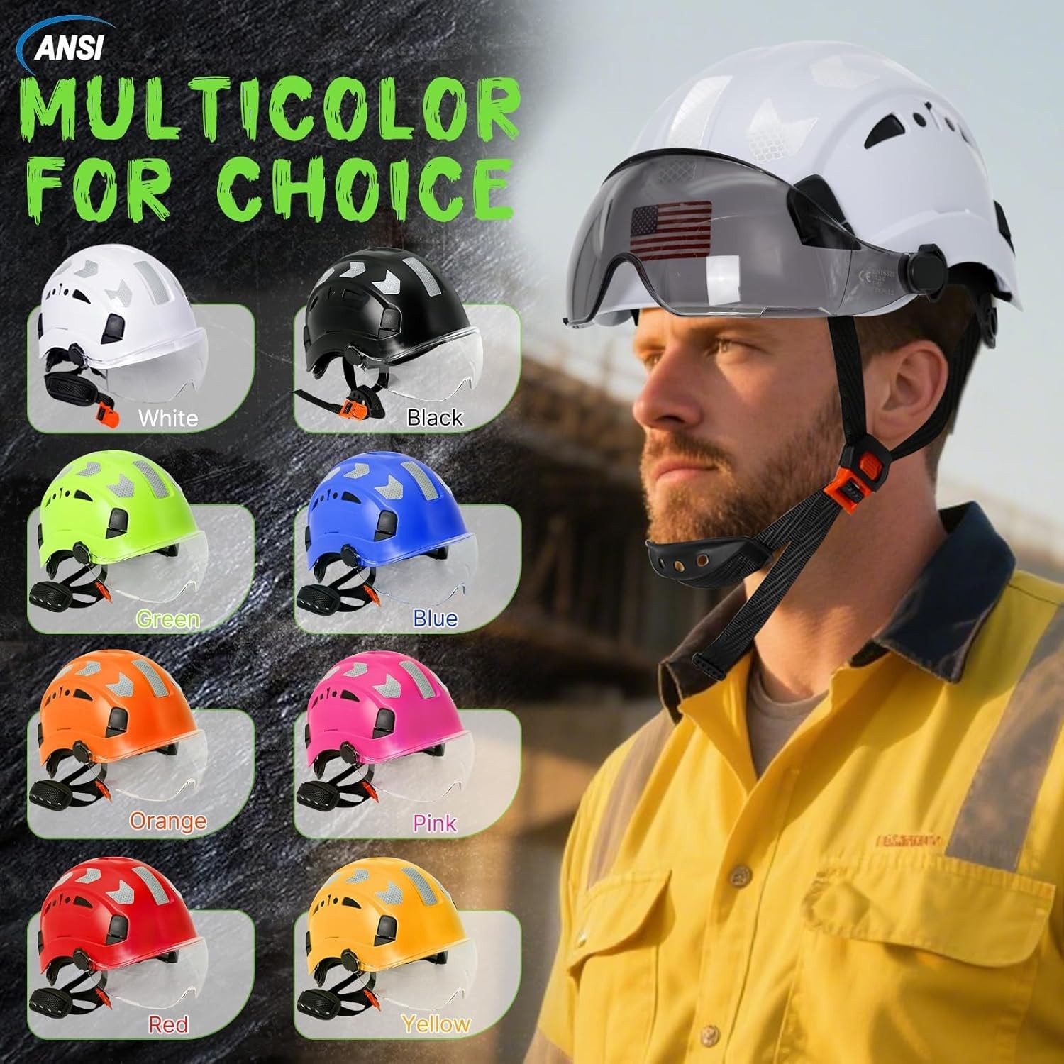 Casco de seguridad ABS ajustable para construcción y escalada talla única US NEW